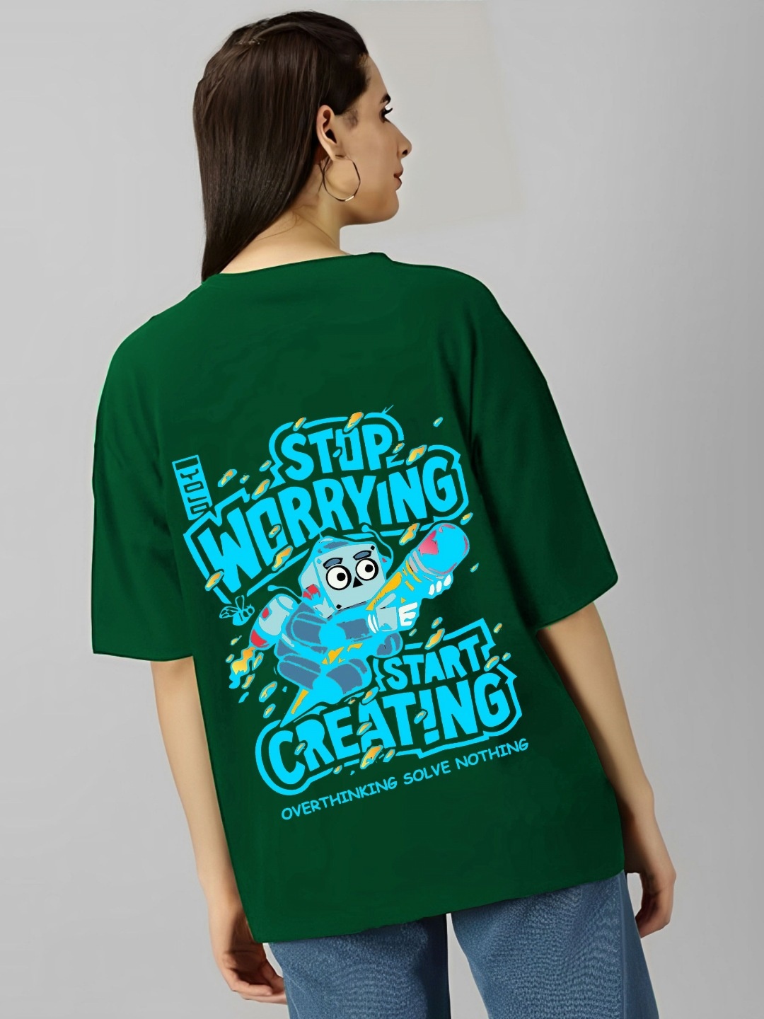

kintu parantu Women Graphic Printed Round Neck Cotton Oversized T-shirt, Green
