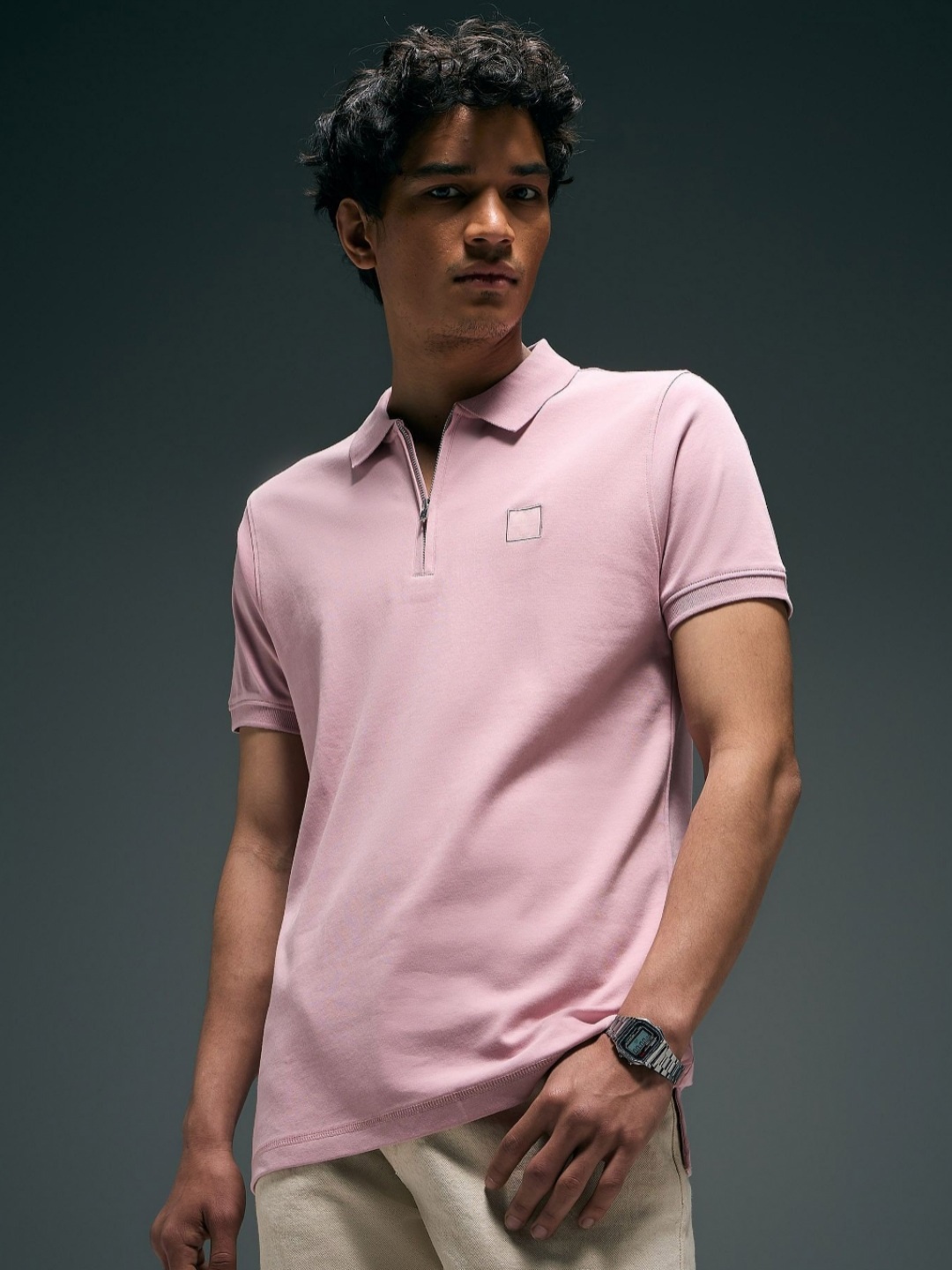 

Flying Machine Polo Collar Short Sleeves Pure Cotton T-shirt, Pink