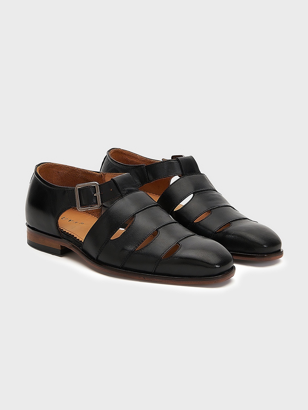 

NAUVAB Men Leather Fisherman Sandals with Buckle, Black