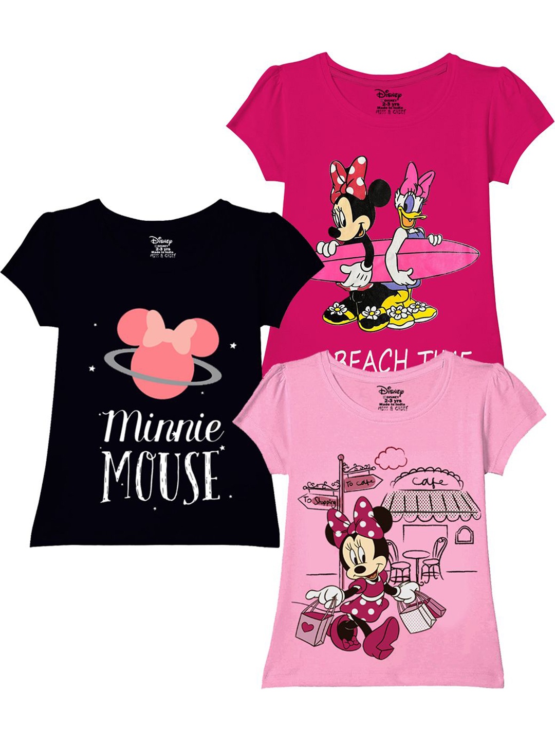 

Disney By Miss and Chief Girls Pack Of 3 Minnie Mouse Printed Bio Finish Cotton T-shirt, Black