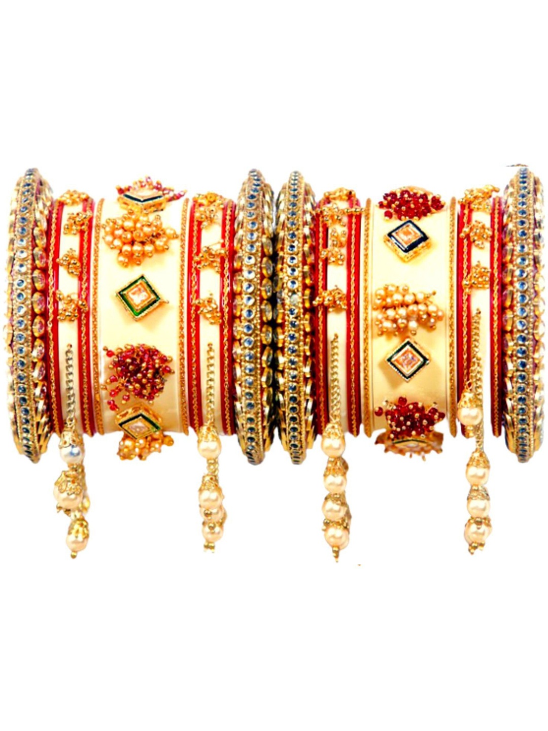 

Zindura Pack Of 2 Gold-Plated Crystal Studded & Beaded Bangles