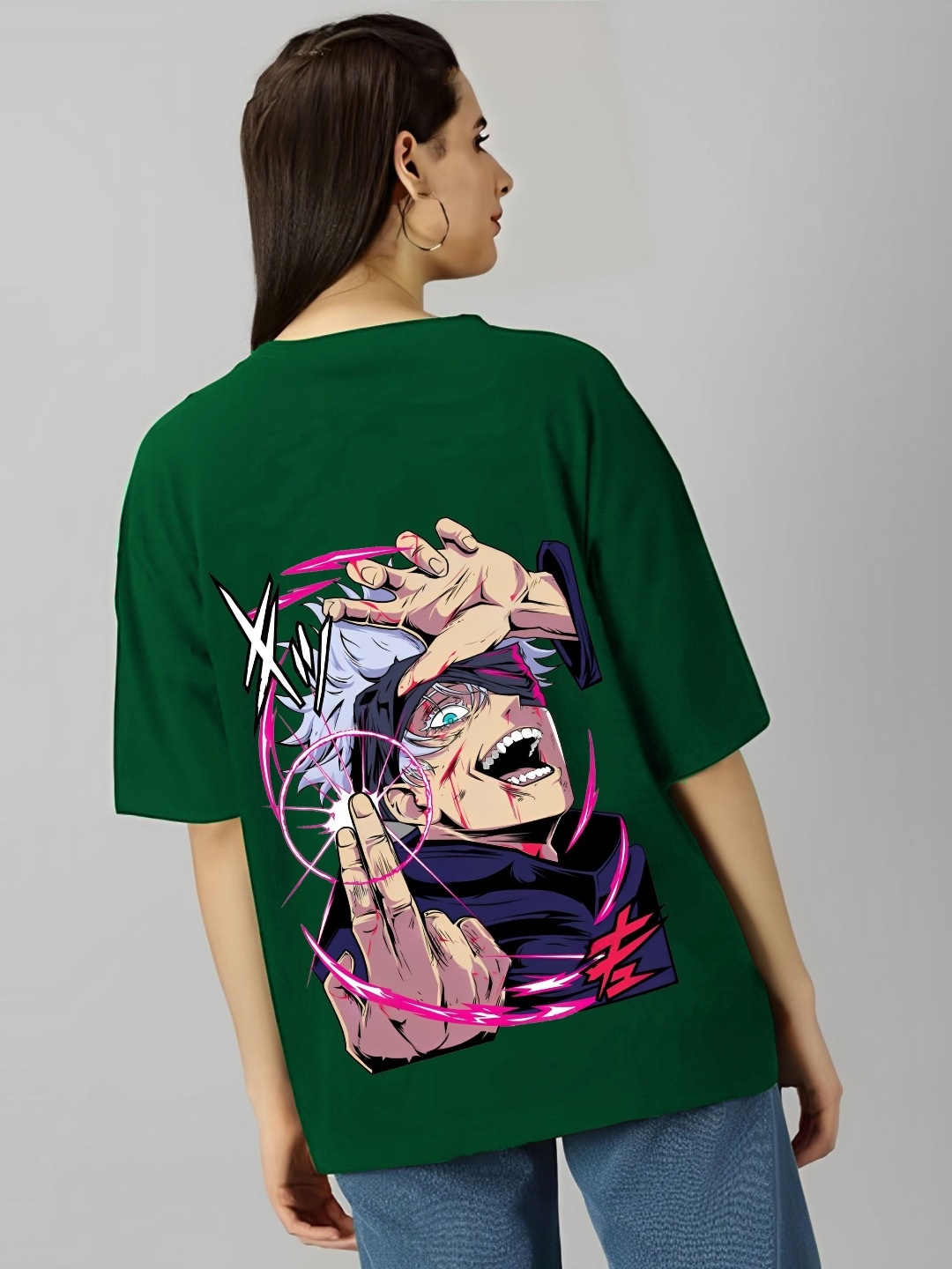 

kintu parantu Women Graphic Printed Round Neck Cotton Oversized T-shirt, Green