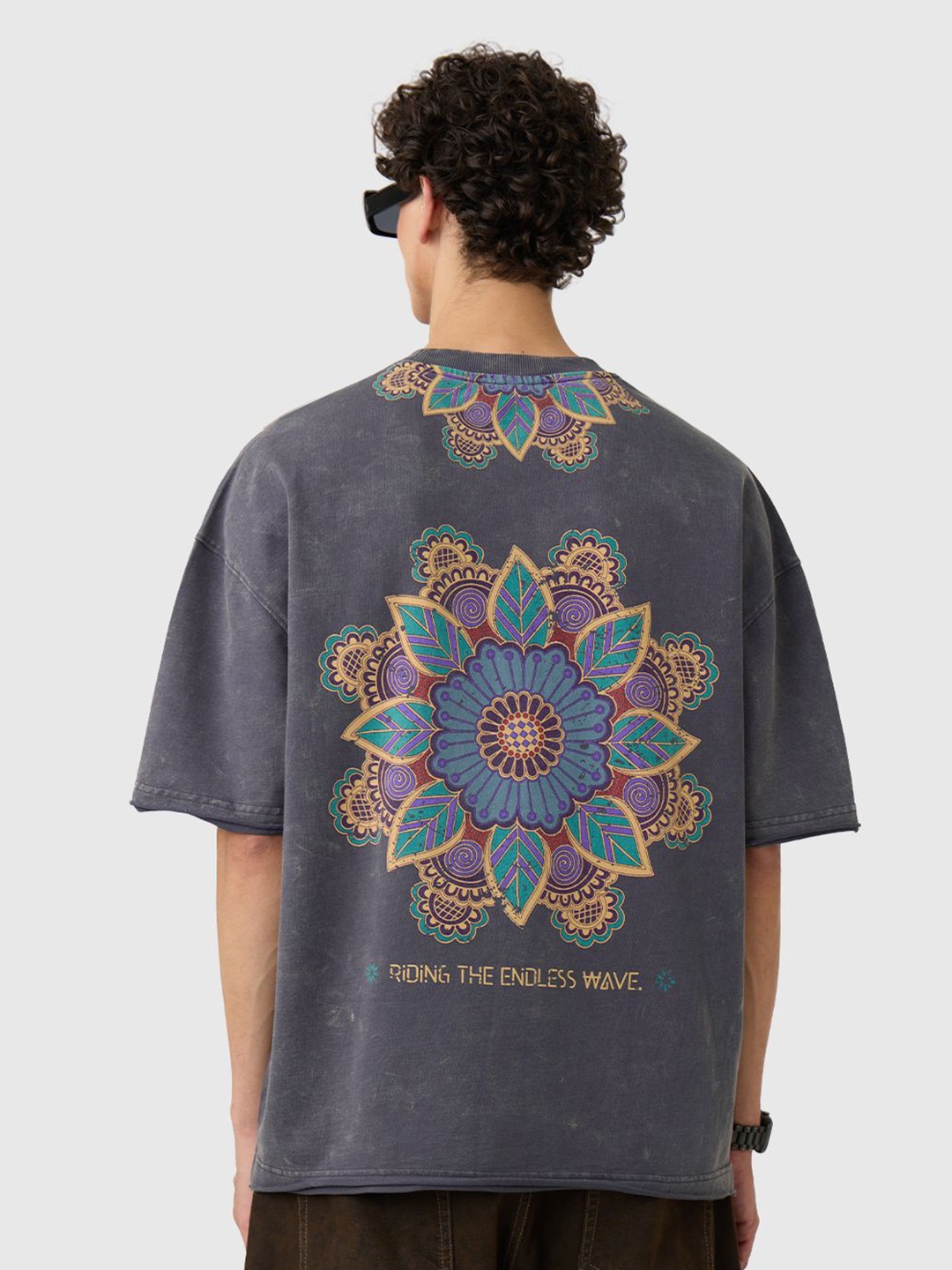 

The Souled Store Men Floral Printed Round Neck Cotton Relaxed Fit T-shirt, Grey