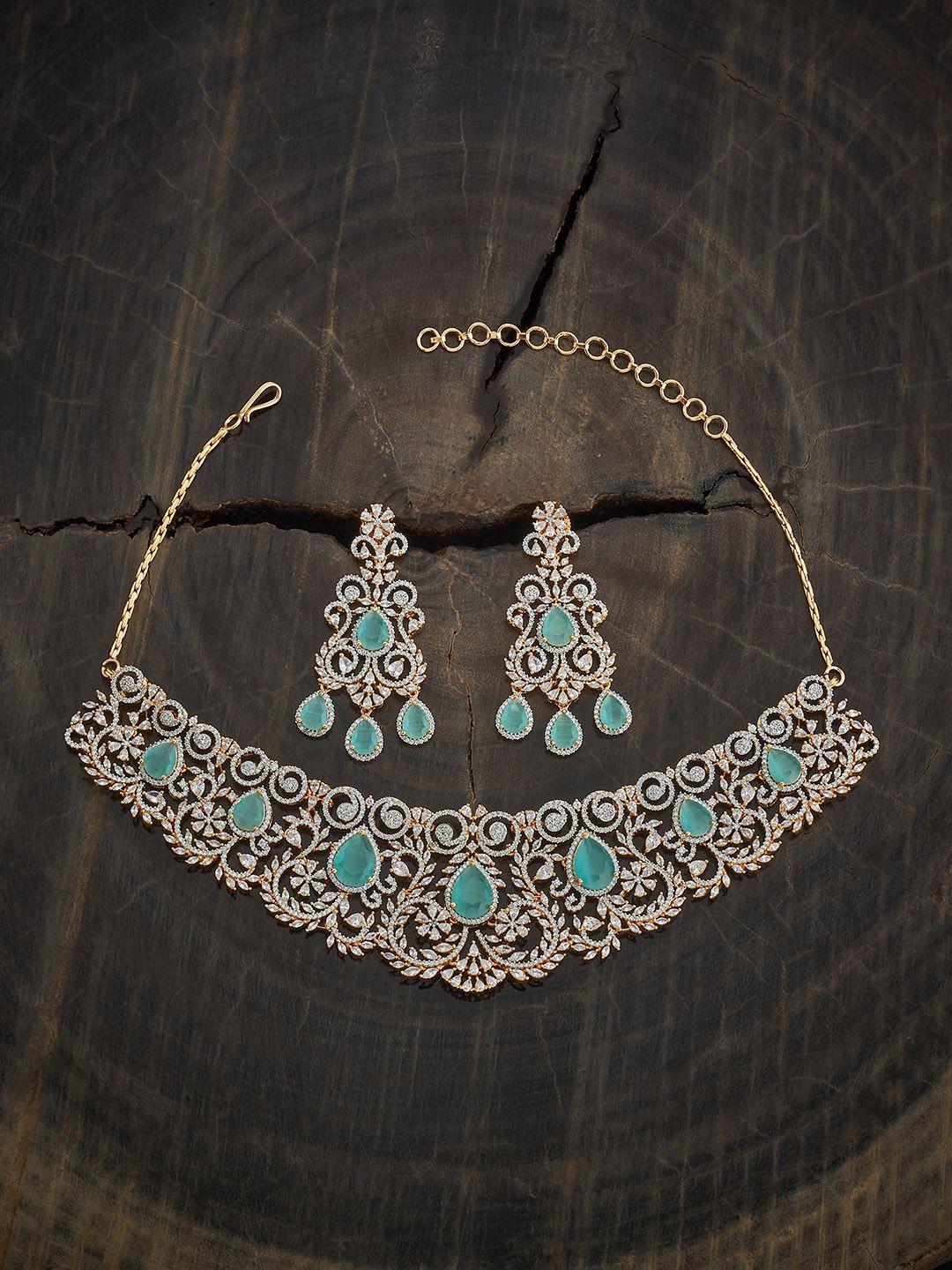 

Kushal's Fashion Jewellery Mint Gold-Plated Zircon Studded Party Jewellery Set