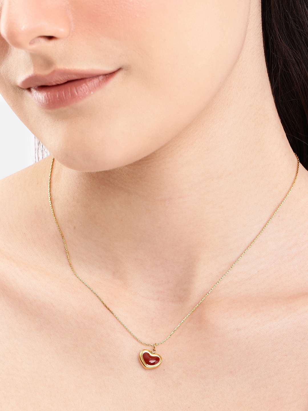 

DressBerry Heart Shaped Enamelled Pendant Chain, Gold