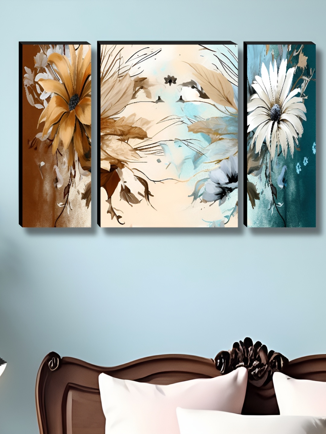 

Myntra Elegant Homes Brown & Blue 3 Pieces Floral And Botanical Wall Arts