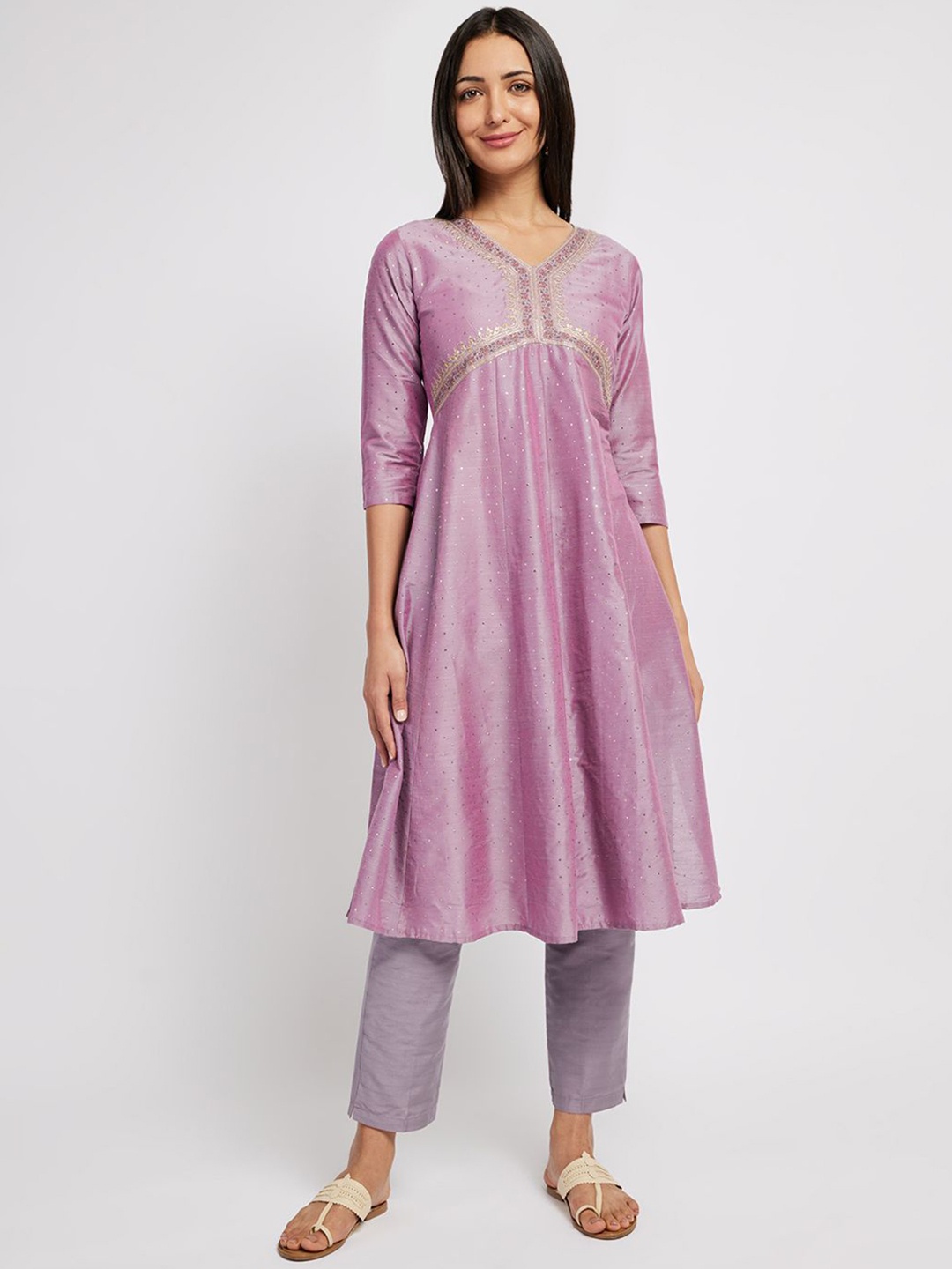 

Span A-line Printed Kurta, Pink
