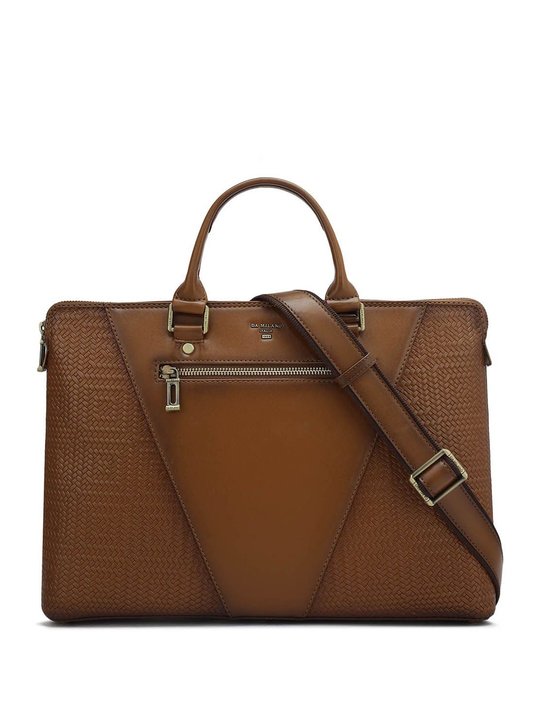 

Da Milano Men Textured Leather Laptop Bag, Brown