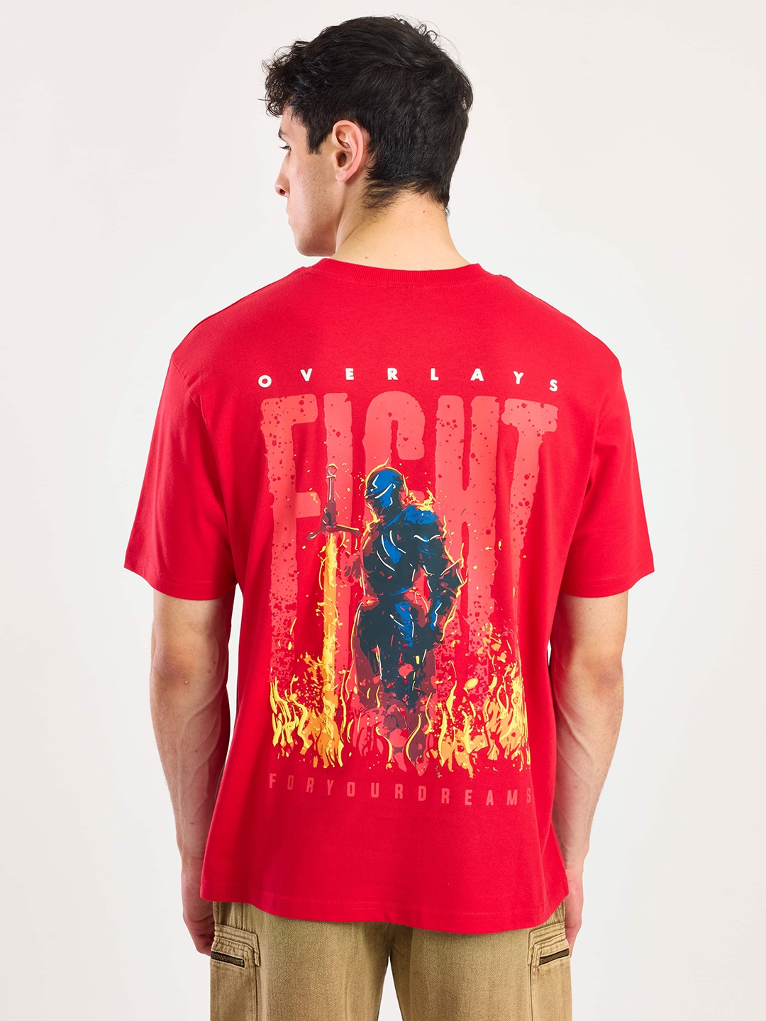 

Overlays Men Graphic Printed Round Neck Cotton Relaxed Fit T-shirt, Red
