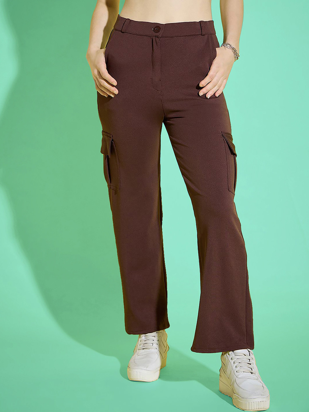 

Dream Beauty Fashion Women Loose Fit High-Rise Cargos Trouser, Brown