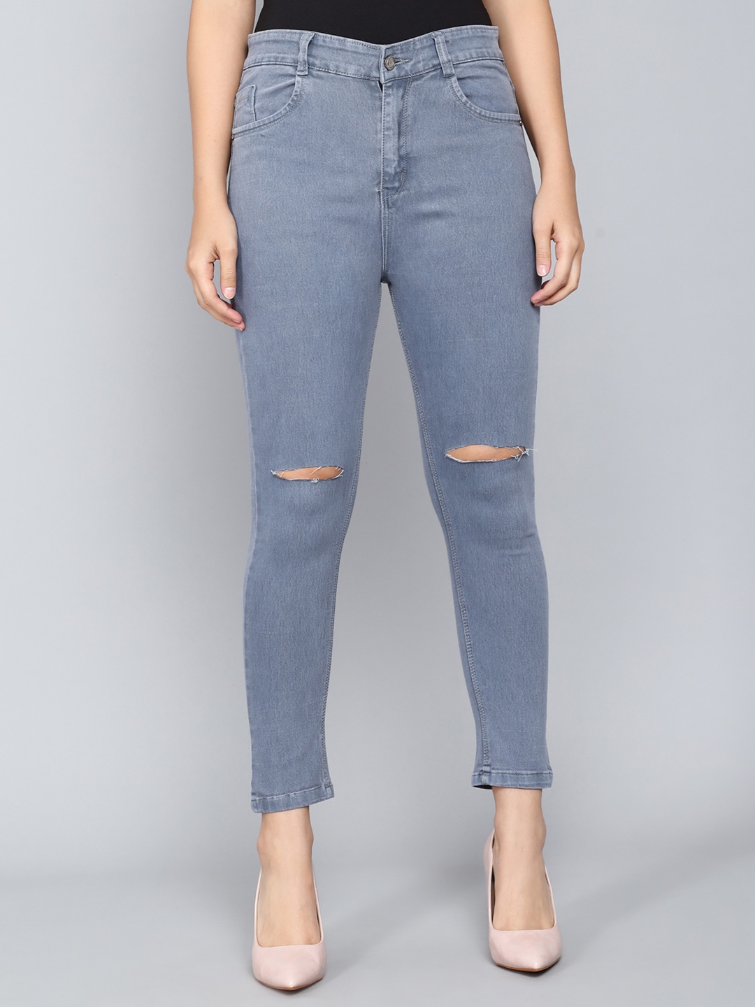 

M MODDY Women Jean High-Rise Slash Knee Jeans, Grey