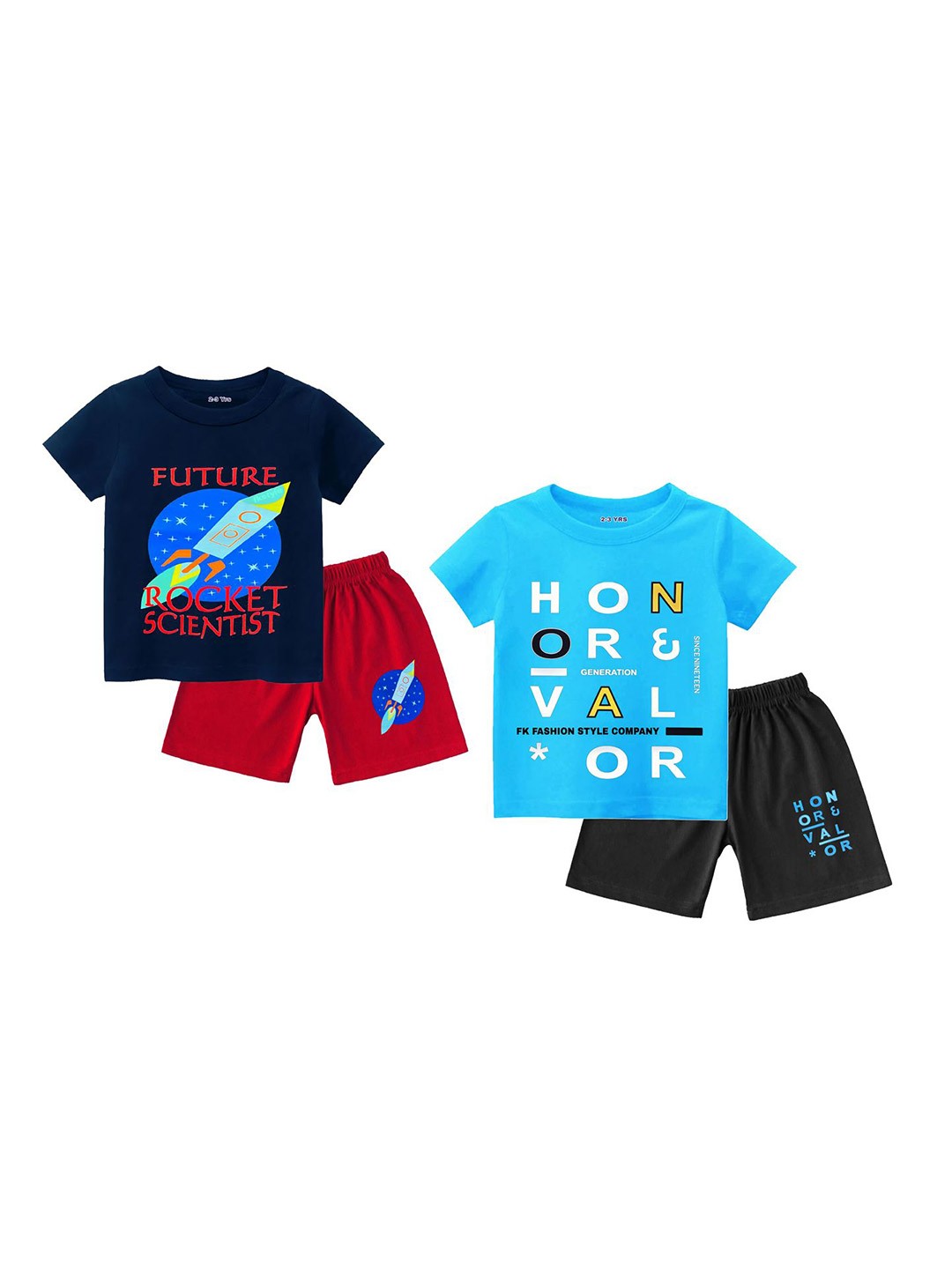 

Tik Tok WEARS Boys Pack Of 2 Graphic Printed Pure Cotton T-shirt With Shorts, Navy blue