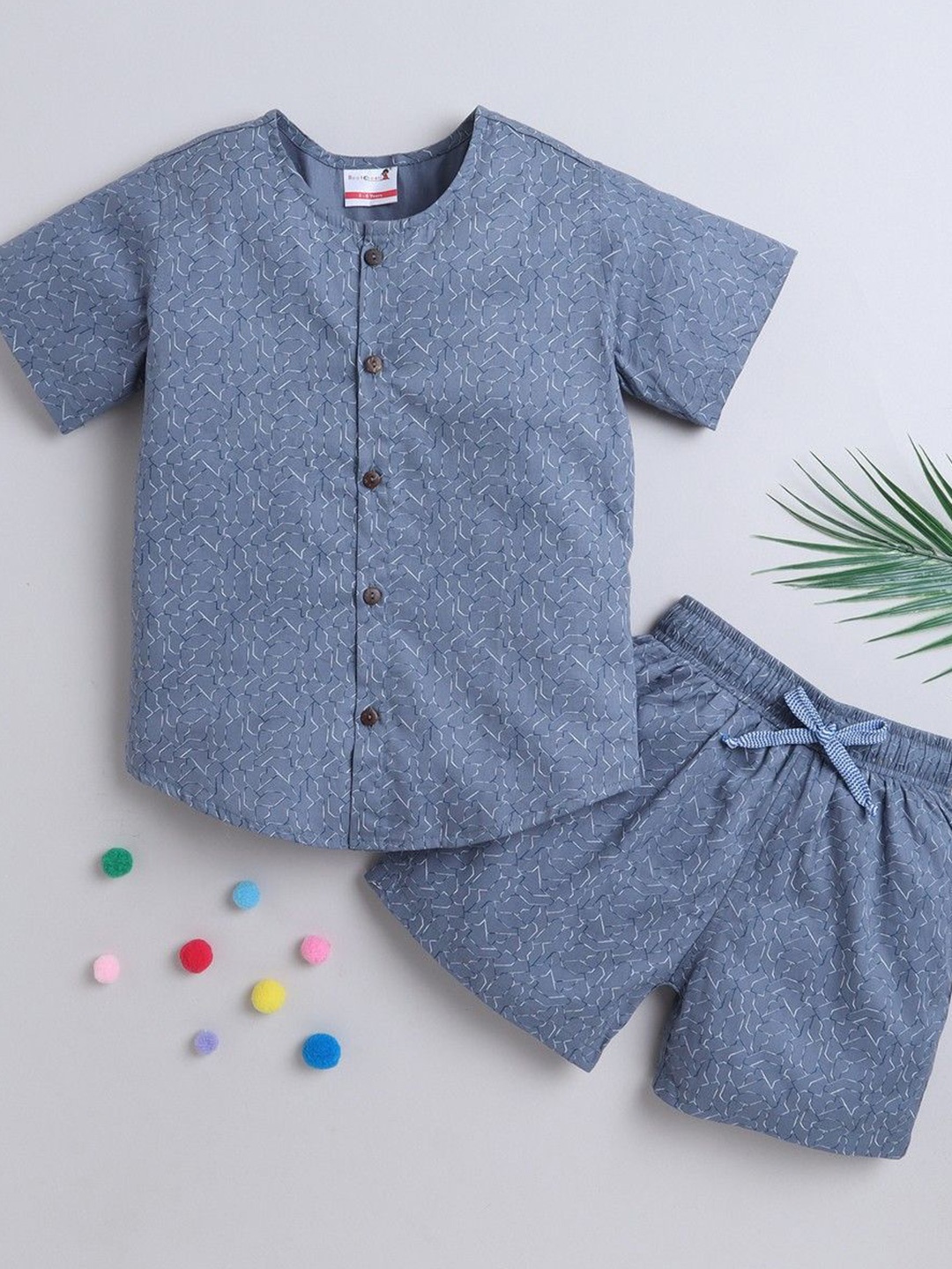 

BAATCHEET Unisex Printed Round Neck Pure Cotton Shirt With Shorts, Blue