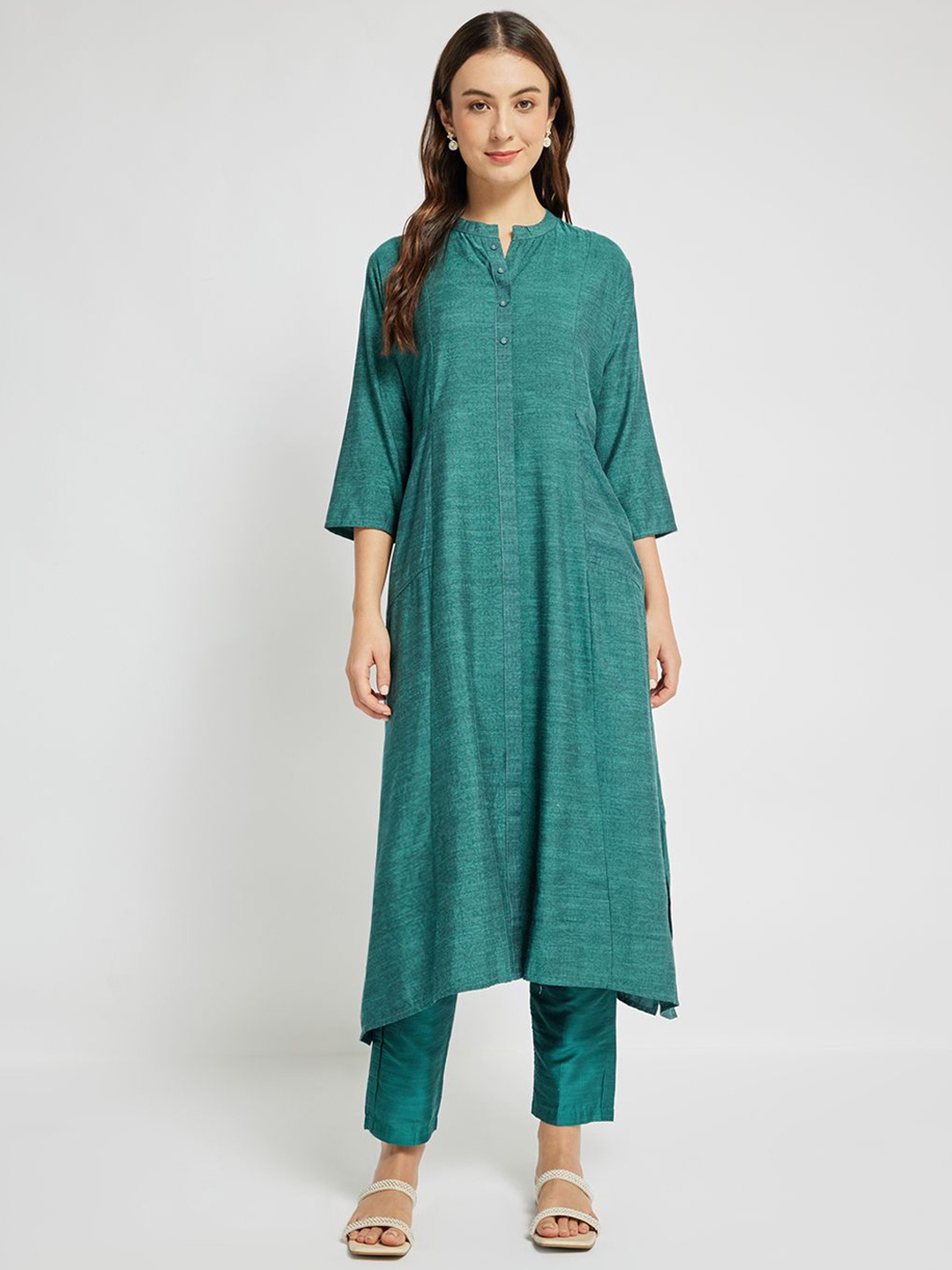 

Span A-line Printed Kurta, Green