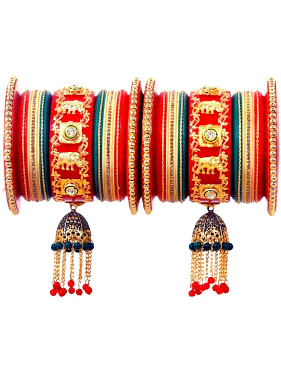 

Zindura Pack Of 10 Gold Plated Crystals Studded & Beaded Bangles