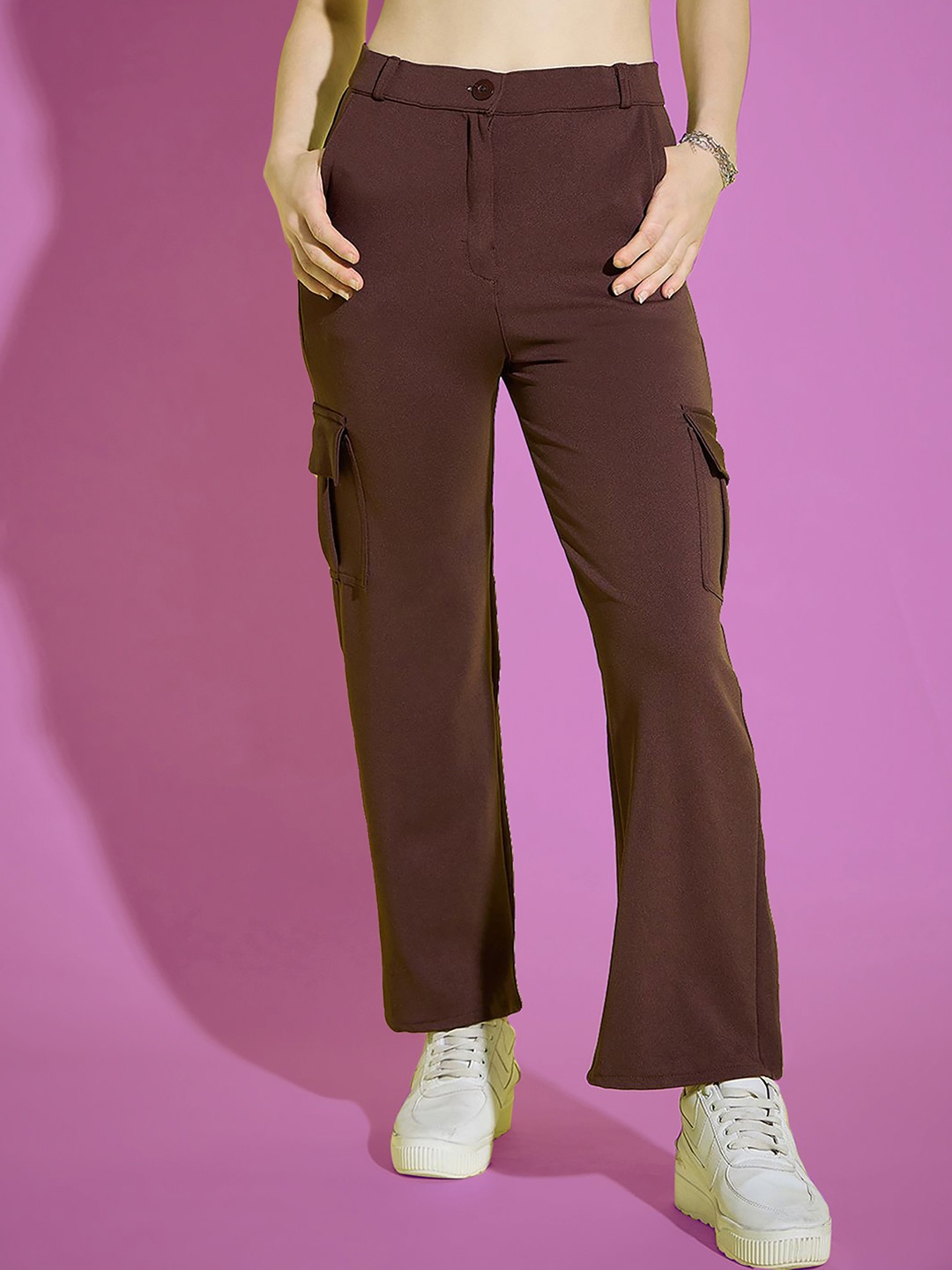 

Dream Beauty Fashion Women Loose Fit High-Rise Cargos Trouser, Brown