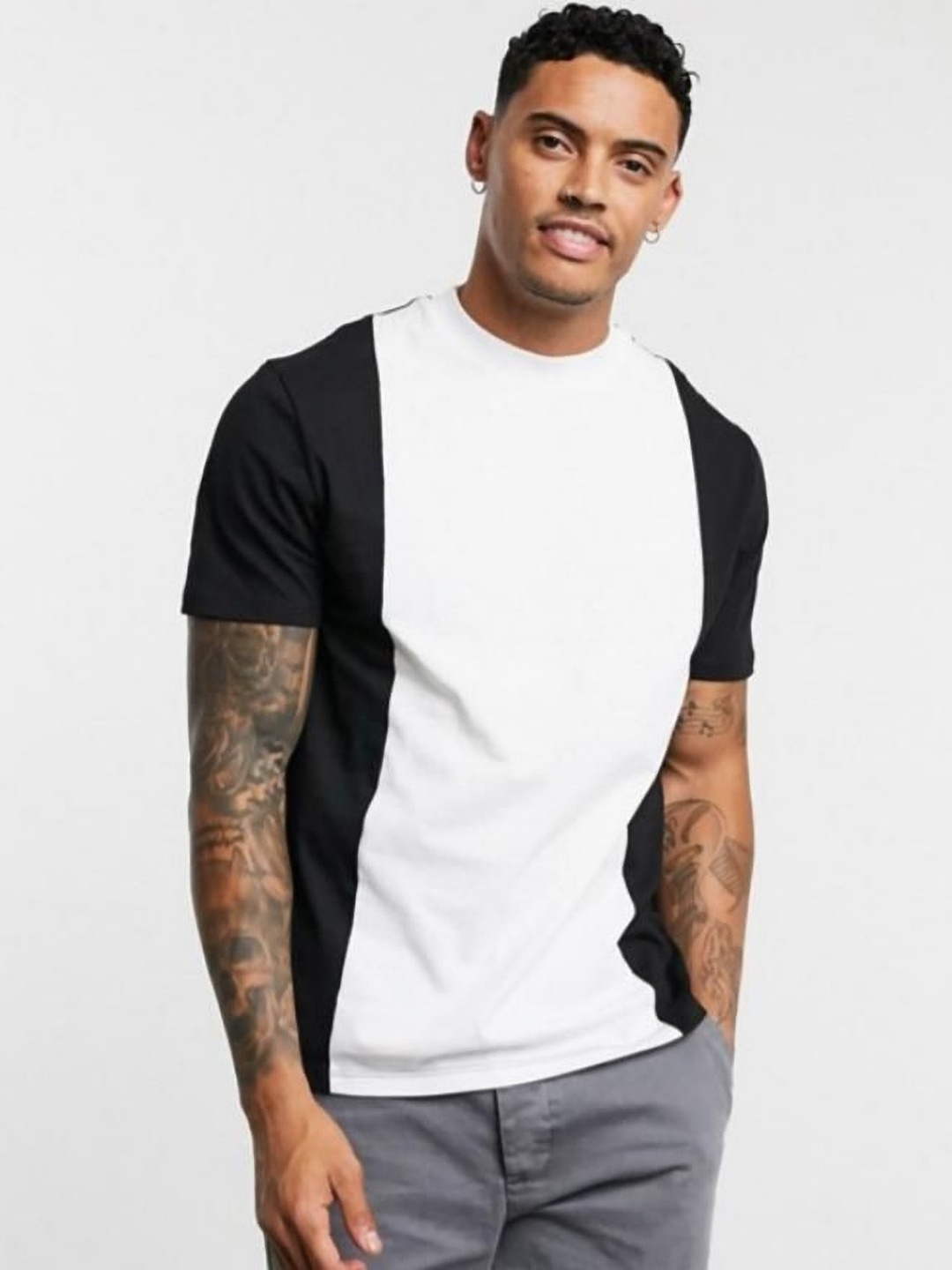 

Unicus Apparel Men Colourblocked Round Neck Cotton T-shirt, White