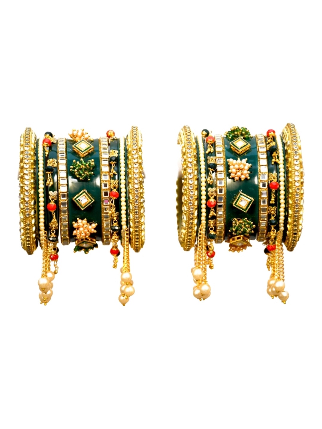

Zindura Set Of 2 Gold Plated Stone Studded & Beaded Chudas Bangles