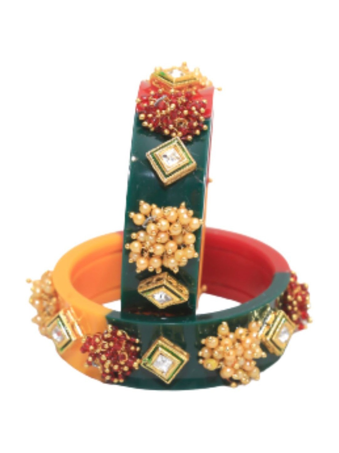 

Zindura Set Of 2 Gold Plated Stones Studded & Beaded Chuda Bangles