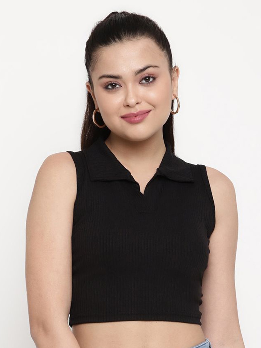 

Sugathari Women Ribbed Fitted Crop Top, Black