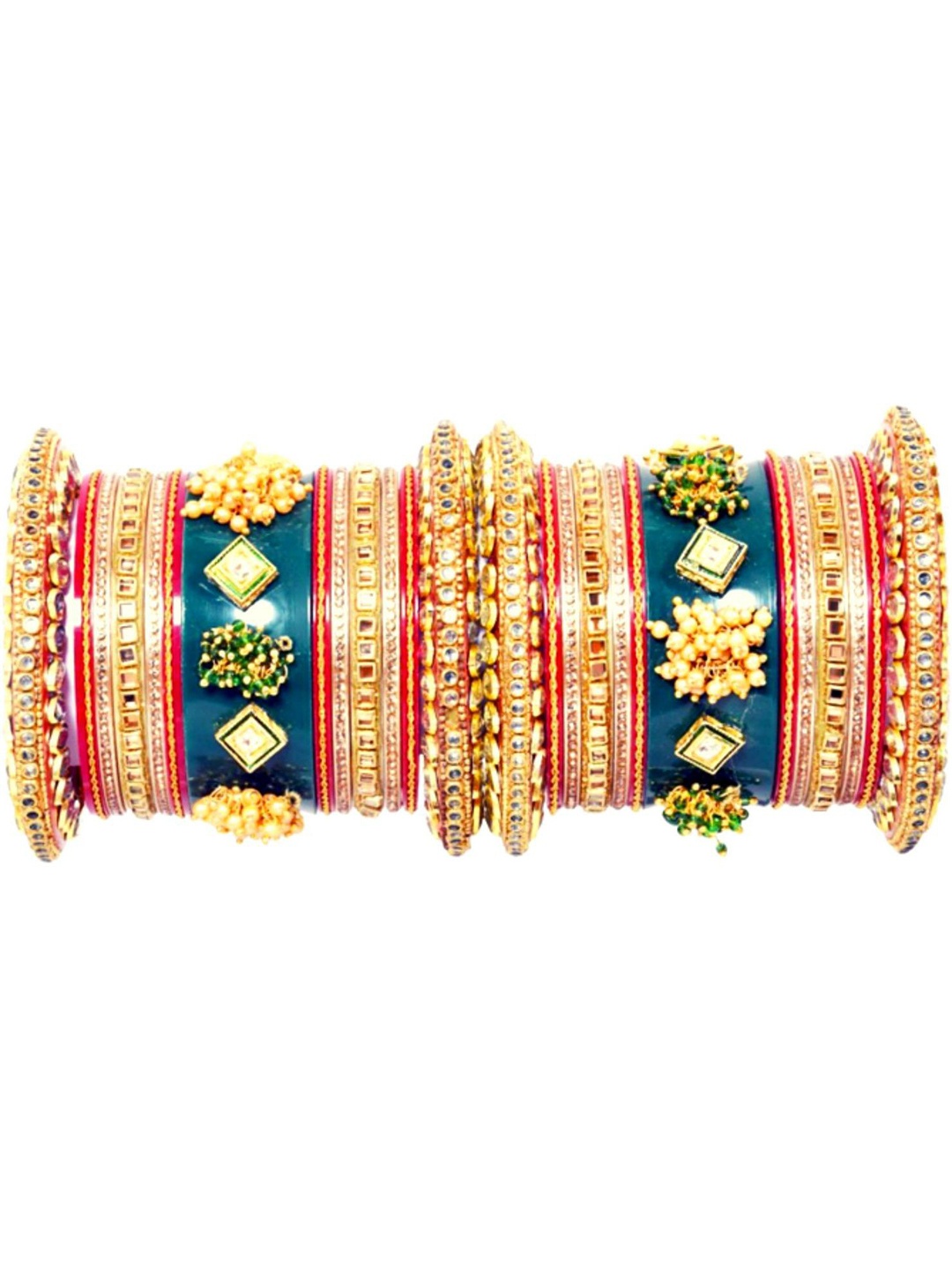 

Zindura Set Of 2 Gold-Plated Stone-Studded & Beaded Bangles