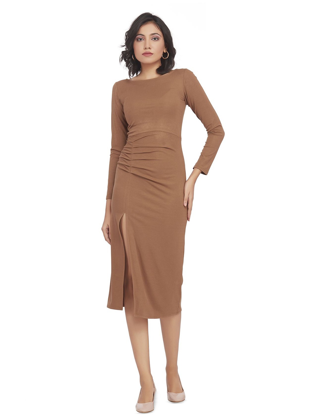 

RR FASHION Bodycon Midi Dress, Brown