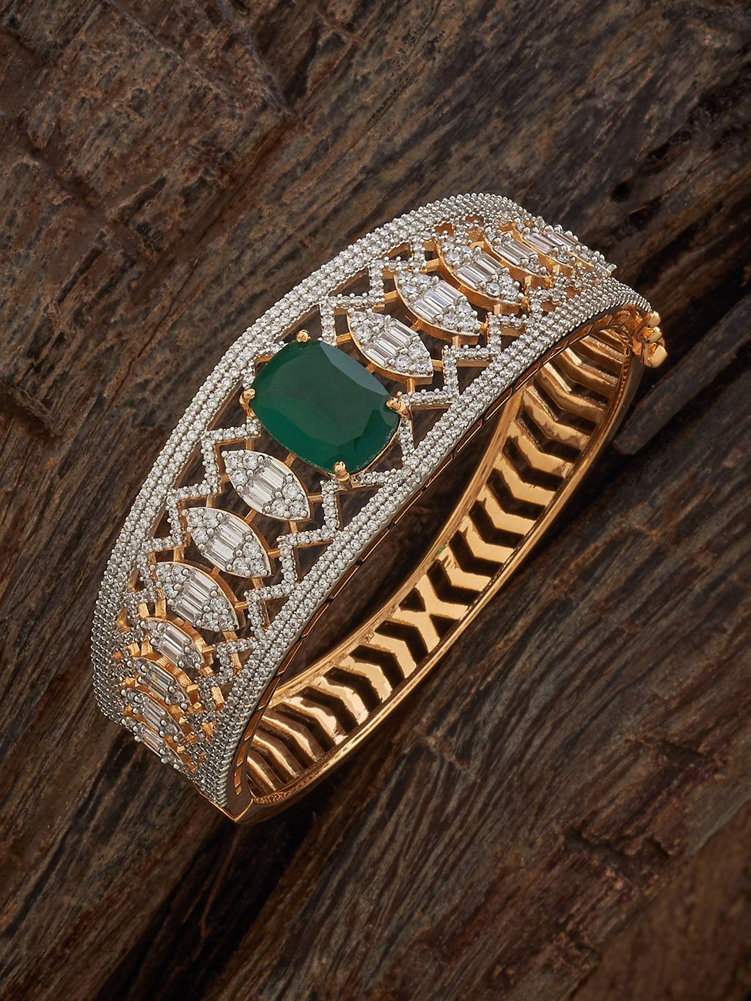 

Kushal's Fashion Jewellery Green Gold-Plated Party Zircon Kada