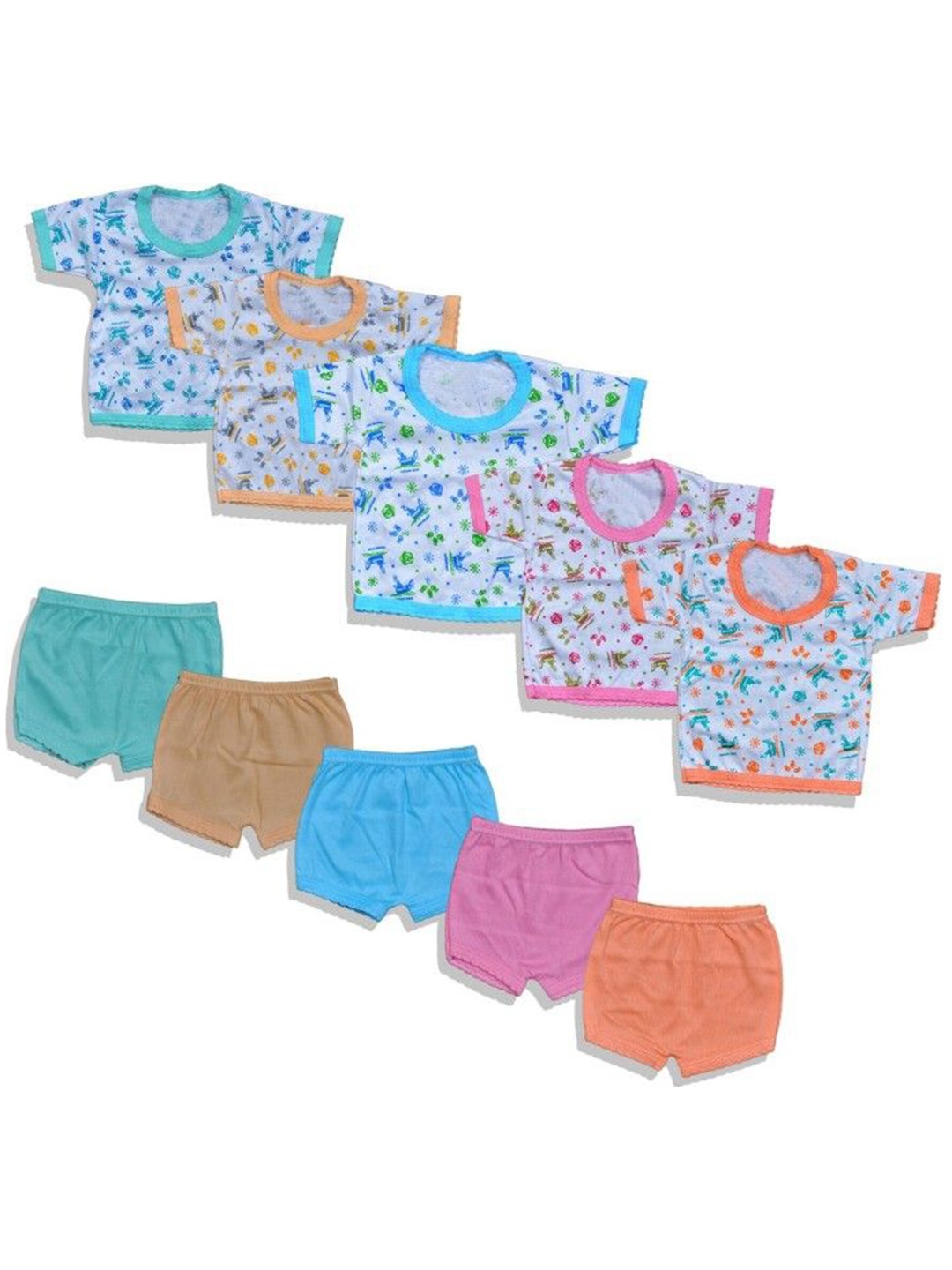 

HUXX Kids Pack Of 5 Printed Pure Cotton Top with Shorts, Blue