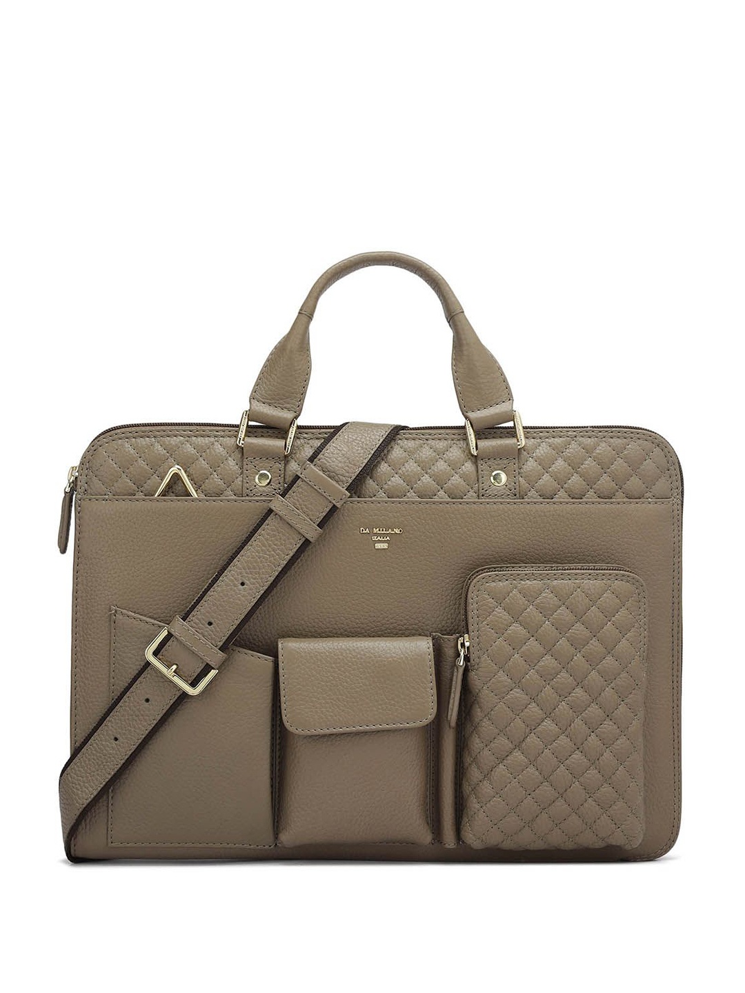 

Da Milano Men Textured Leather Laptop Bag, Grey