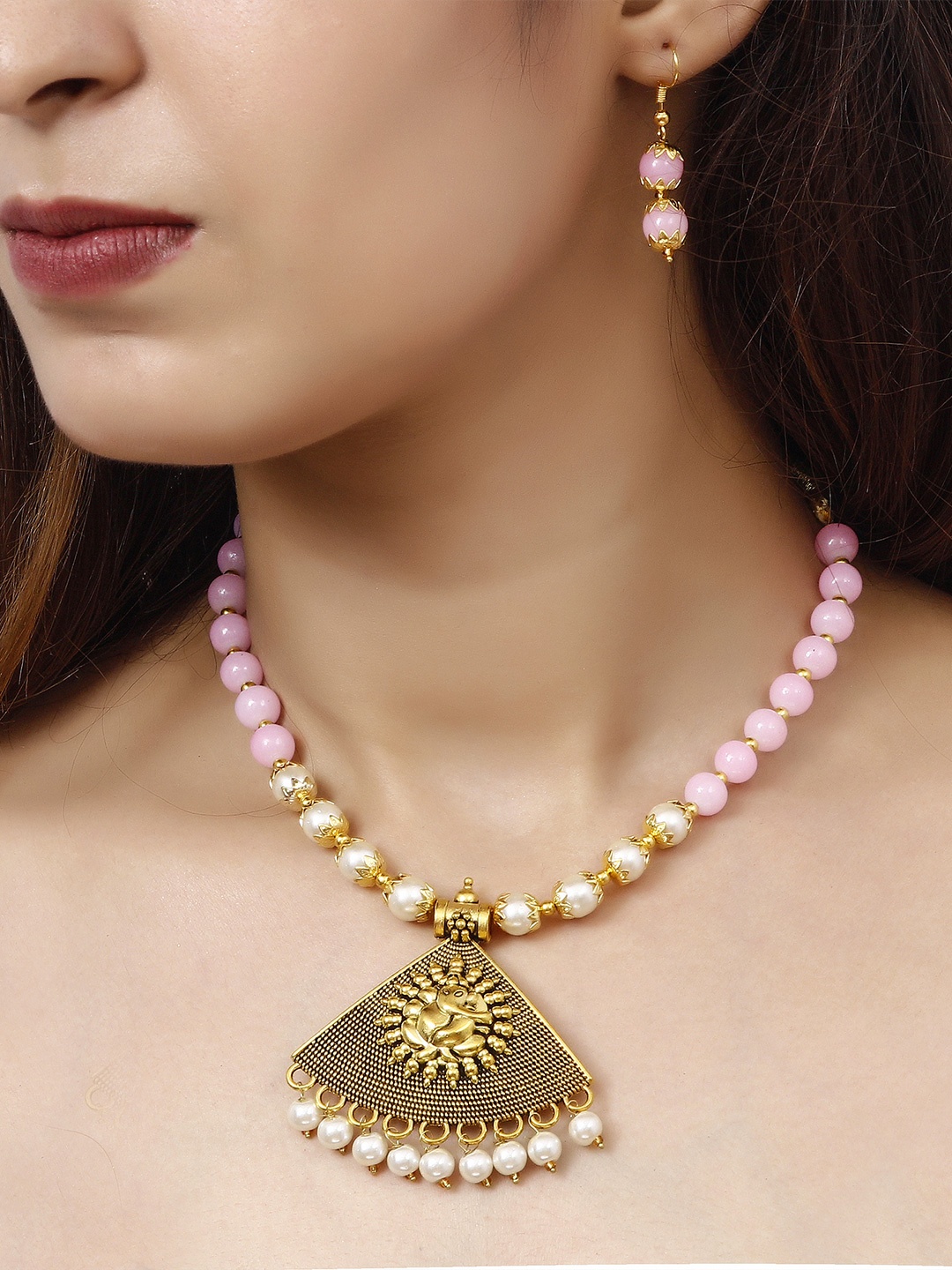 

ahoora Gold-Plated Beaded Necklace and Earrings