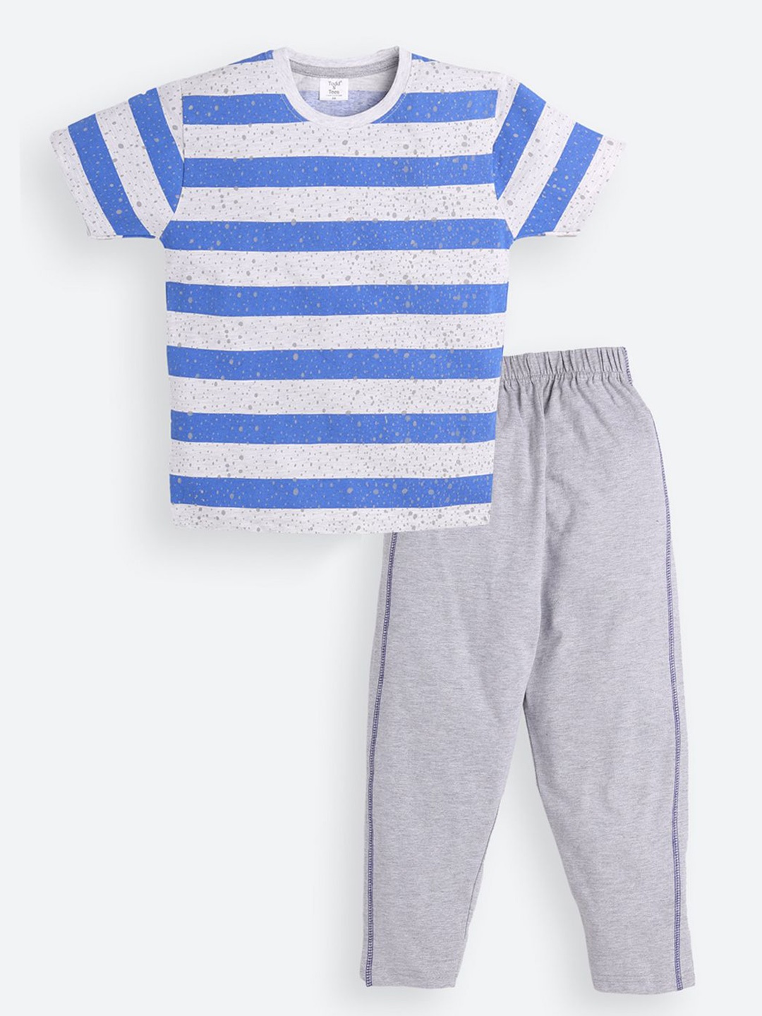 

Todd N Teen Boys Striped Pure Cotton T-shirt With Track Pant, Blue