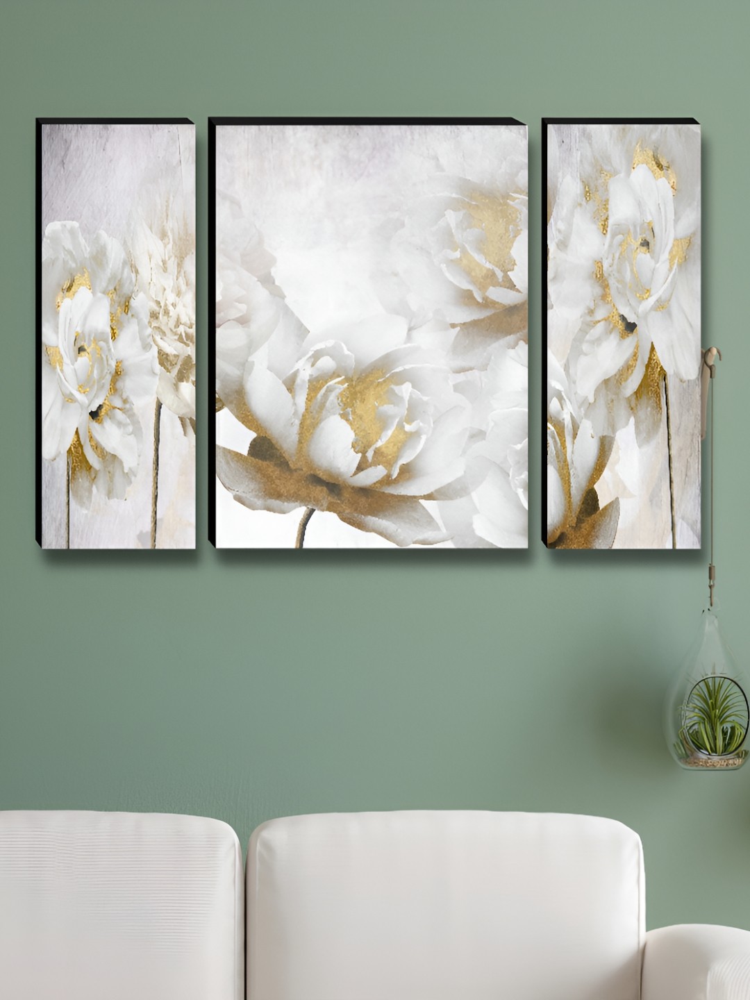 

Myntra Elegant Homes White & Gold-Toned 3 Pieces Flowers Wall Art