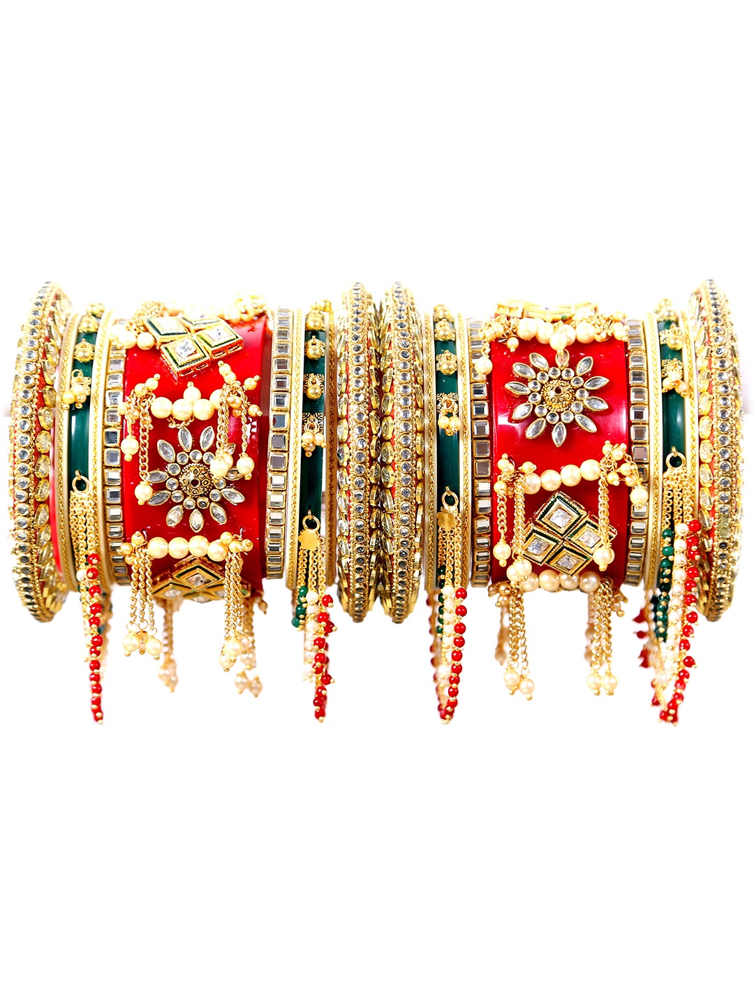 

Zindura Set Of 2 Gold-Plated Stone Studded & Beaded Chuda Bangles