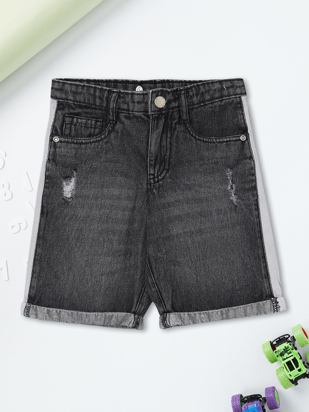 

max Boys Mid-Rise Distressed Denim Pure Cotton Shorts, Black