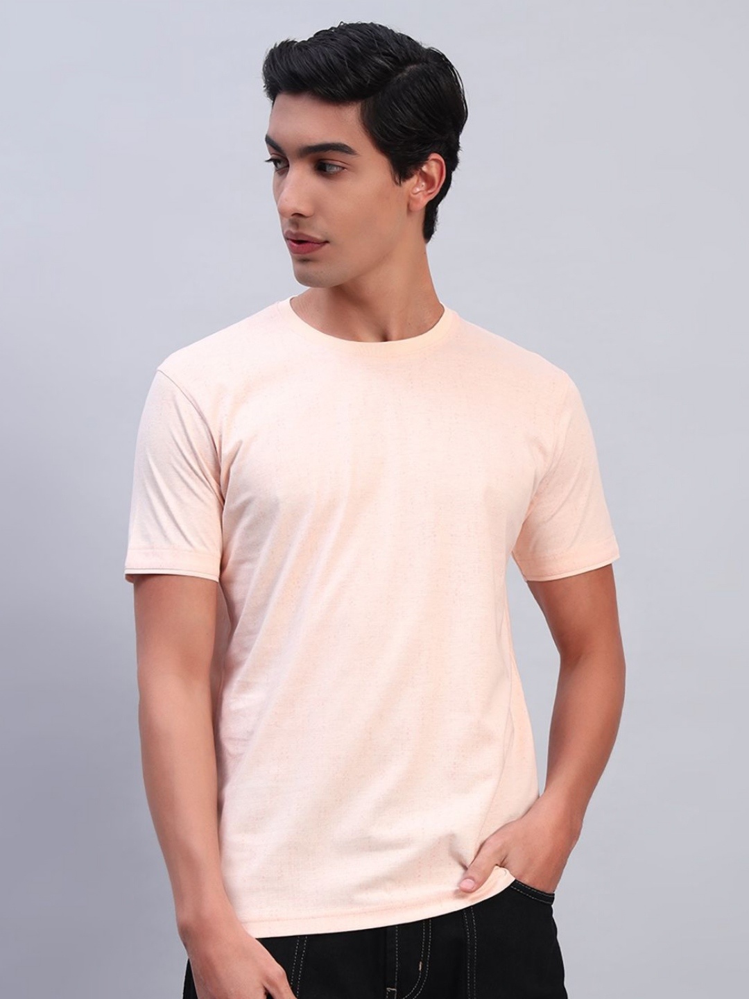 

TMO Men Solid Round Neck Cotton T-shirt, Peach