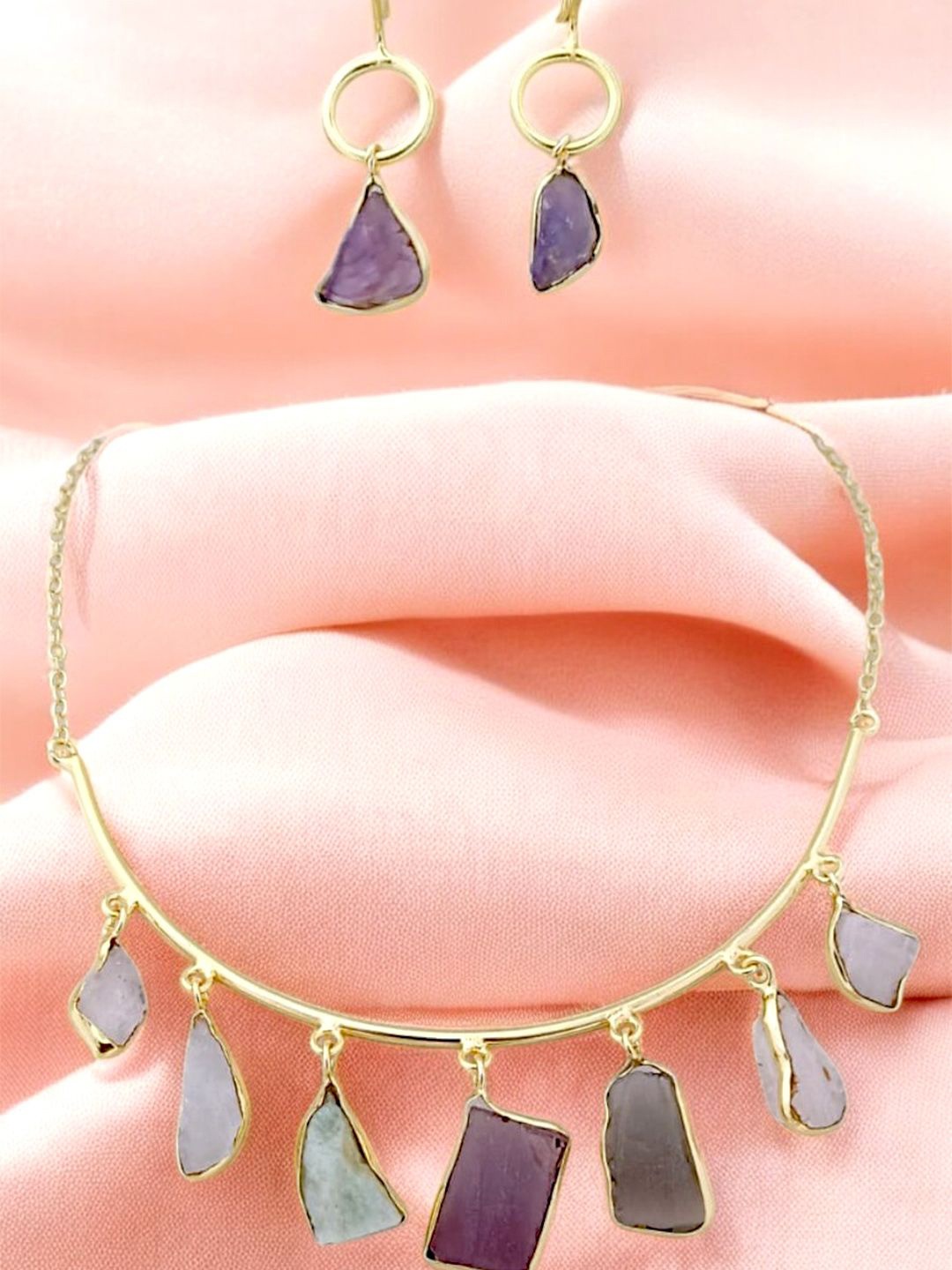 

TISHUL JEWELS Gold-Plated Stone-Studded Jewellery Set