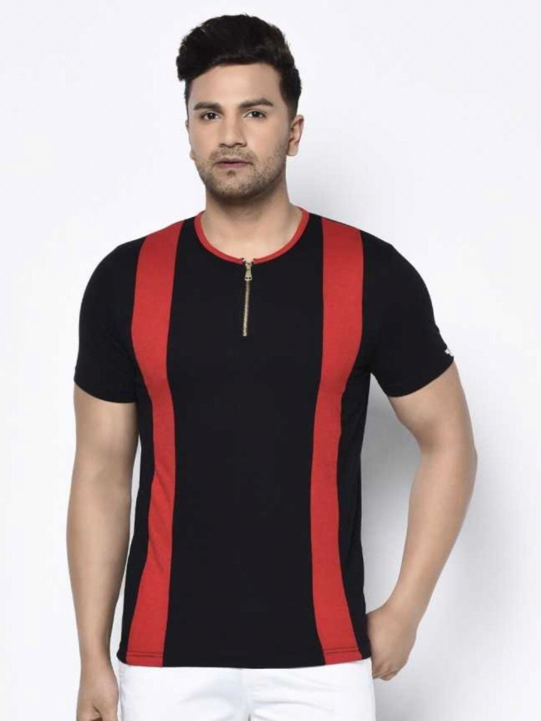 

Unicus Apparel Men Colourblocked Henley Neck Cotton Slim Fit T-shirt, Red