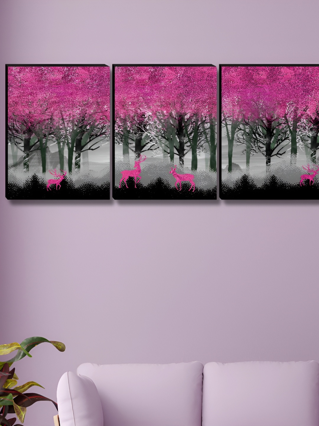 

Myntra Elegant Homes Pink & Grey 3 Pieces Tree Synthetic Wooden Wall Paintings