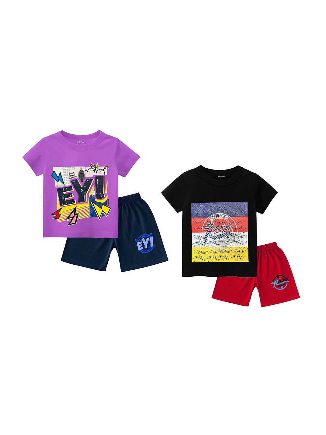 

Tik Tok WEARS Boys Pack Of 2 Graphic Printed Pure Cotton T-shirt With Shorts, Black