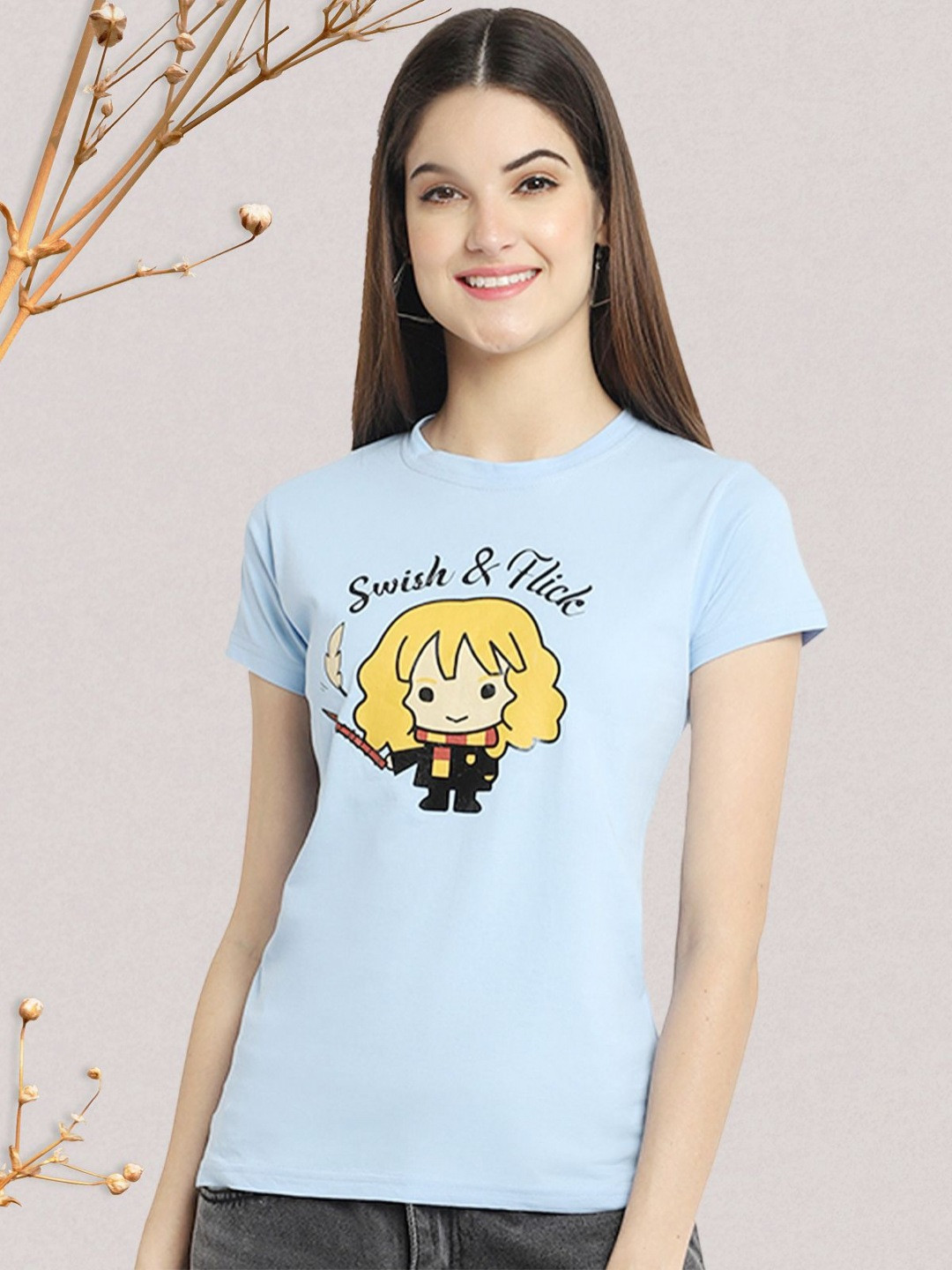 

Dreambe Women Typography Printed Round Neck Short Sleeve Pure Cotton Casual T-Shirt, Blue