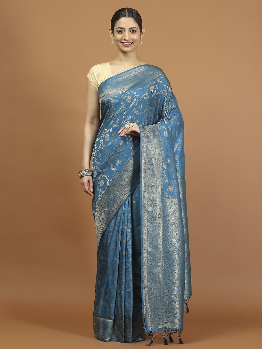 

Meena Bazaar Woven Design Zari Saree, Teal