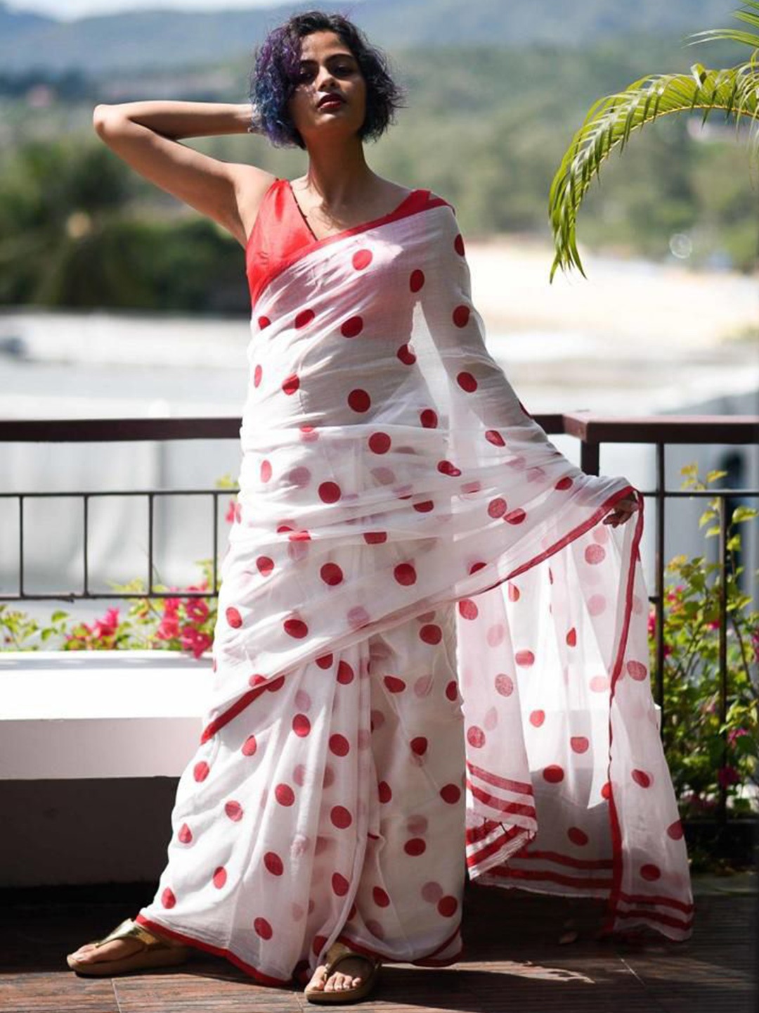 

Sarvada Polka Dot Printed Pure Cotton Saree, White