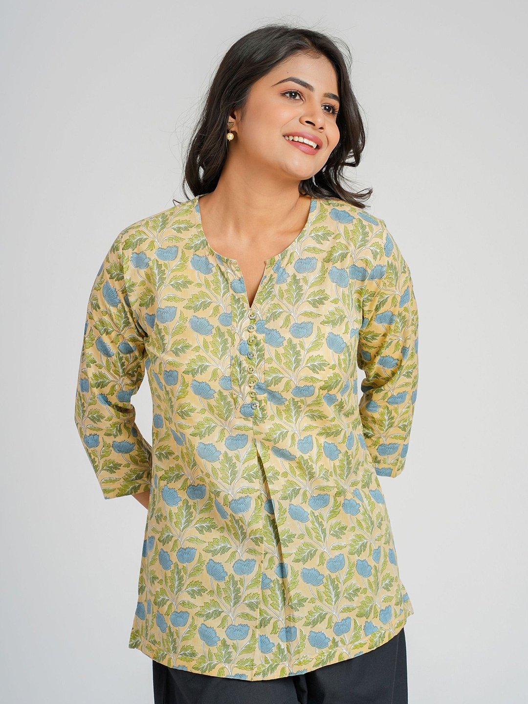 

Cotton Curio Cotton Block Printed Short Top, Yellow
