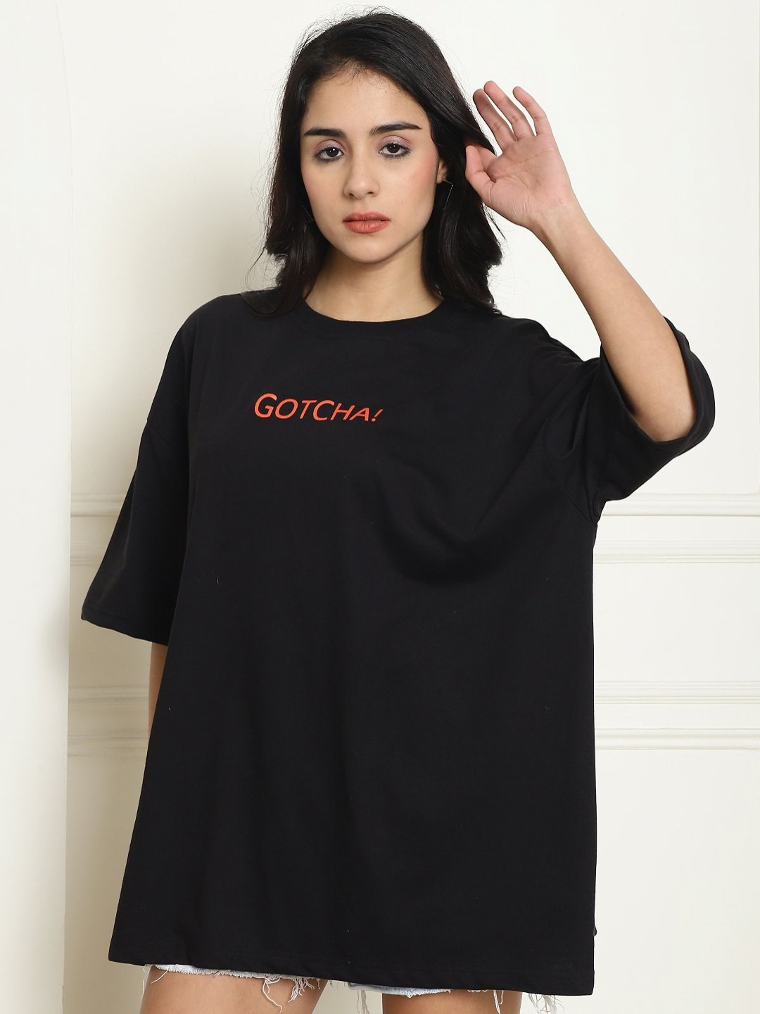 

Tromko Graphic Printed Round Neck Short Sleeves Cotton Oversized T-shirt, Black