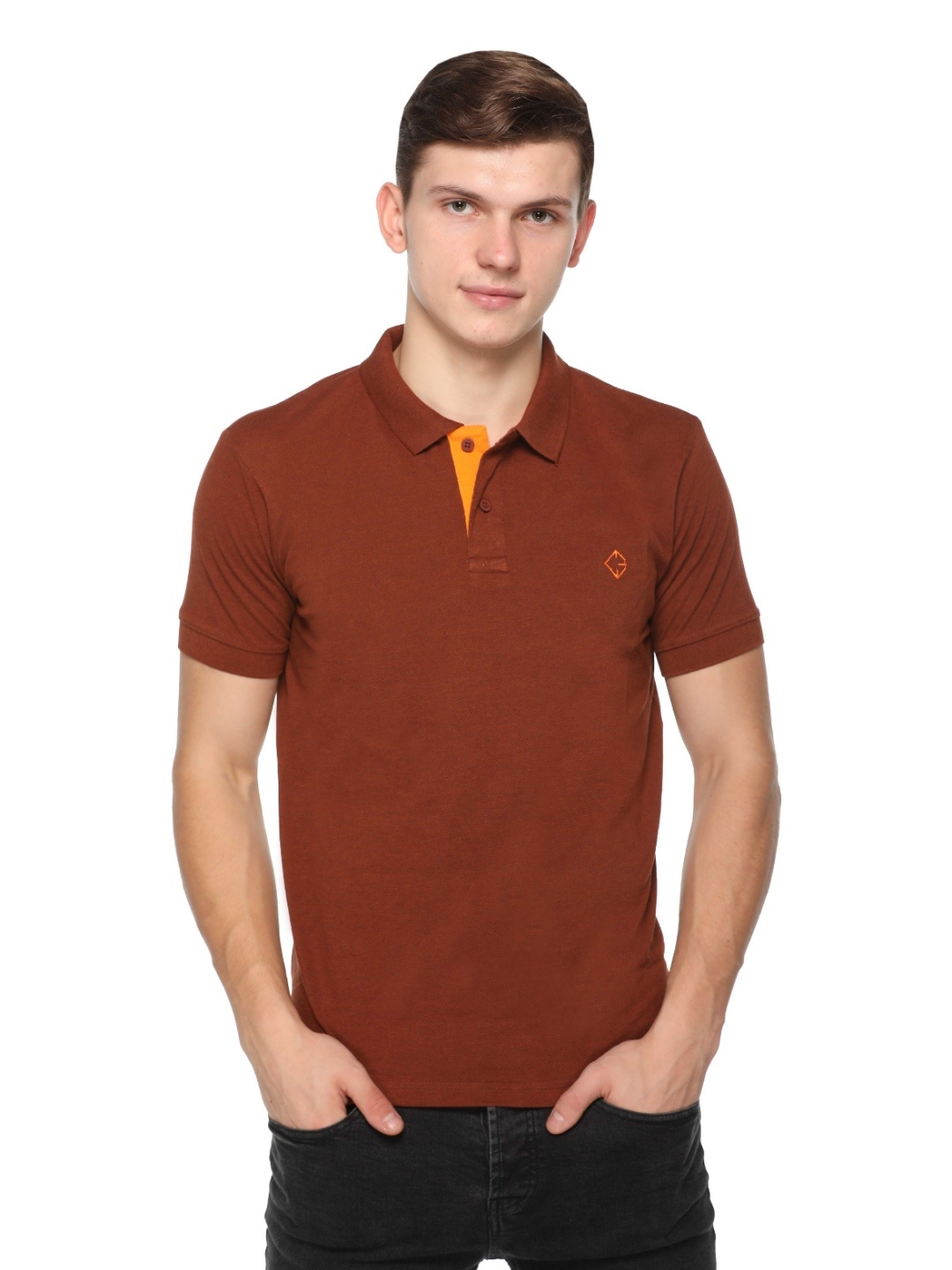 

Colors and Blends Polo Collar Cotton T-shirt, Rust