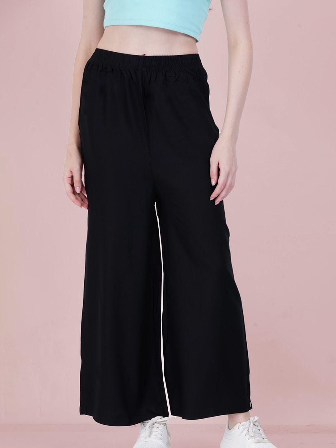 

indian flower Women Floral Wide Leg Palazzos, Black