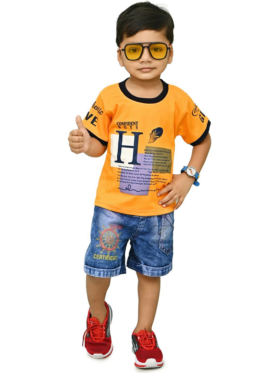

NTD FASHION Kids Round Neck Printed T-shirt With Shorts, Yellow