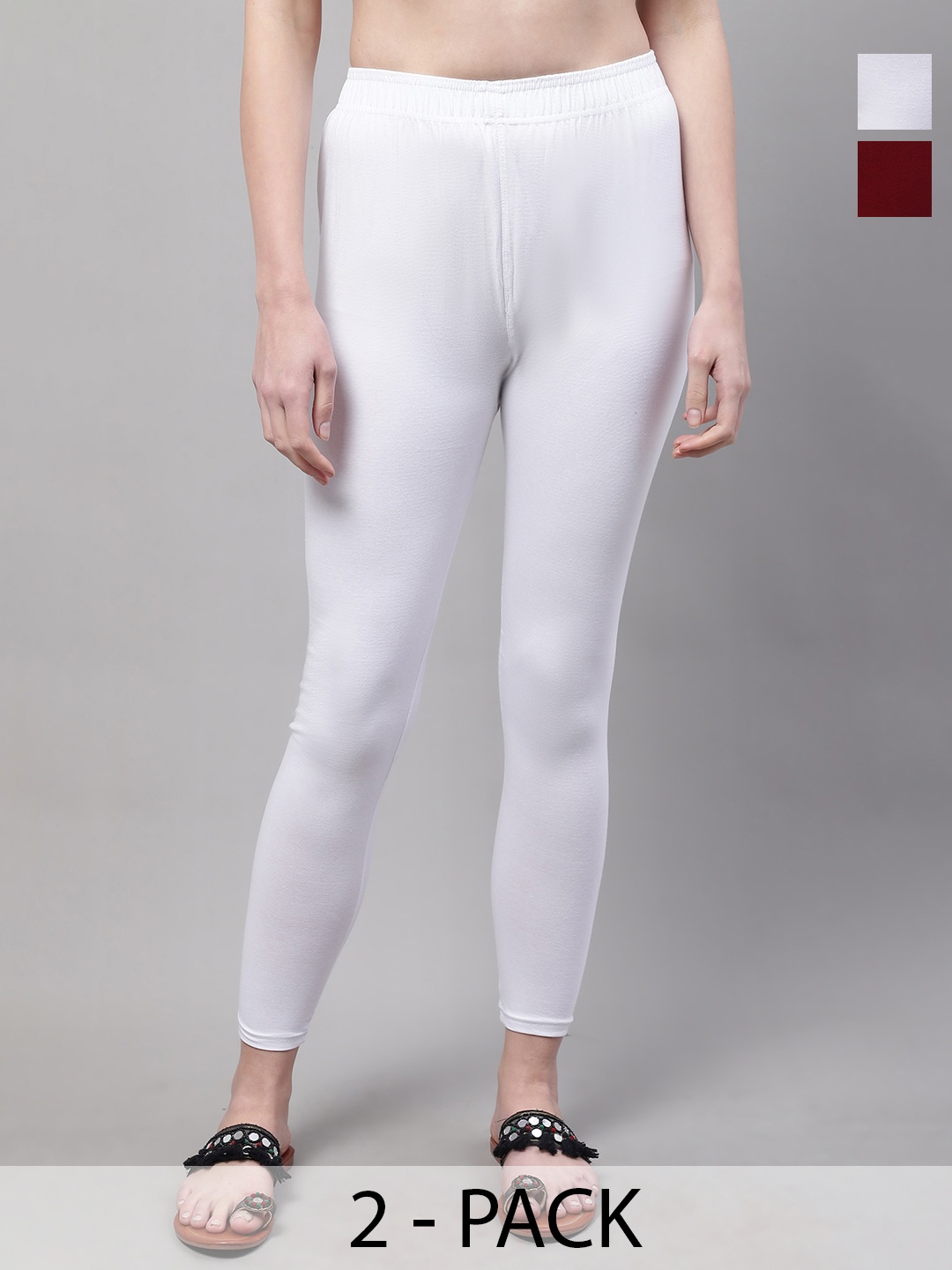 

Valles365 by S.C. Women Pack Of 2 Cotton Mid-Rise Ankle-Length Leggings, White