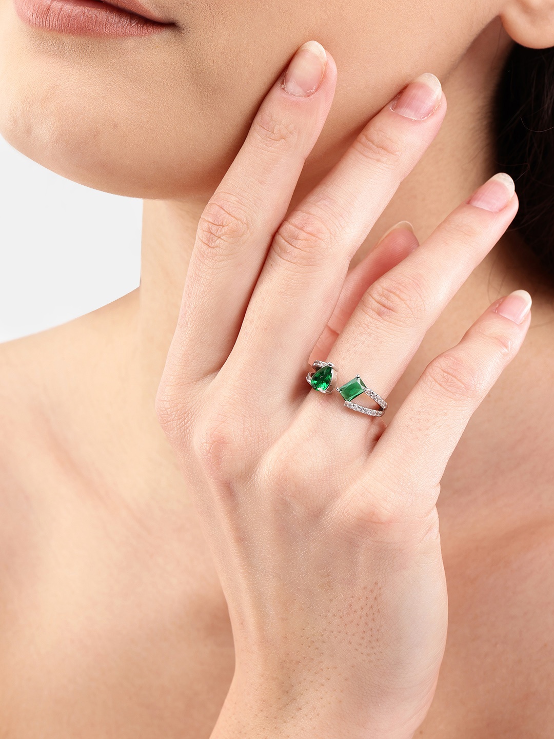 

DressBerry Women Stone-Studded Adjustable Finger Ring, Silver