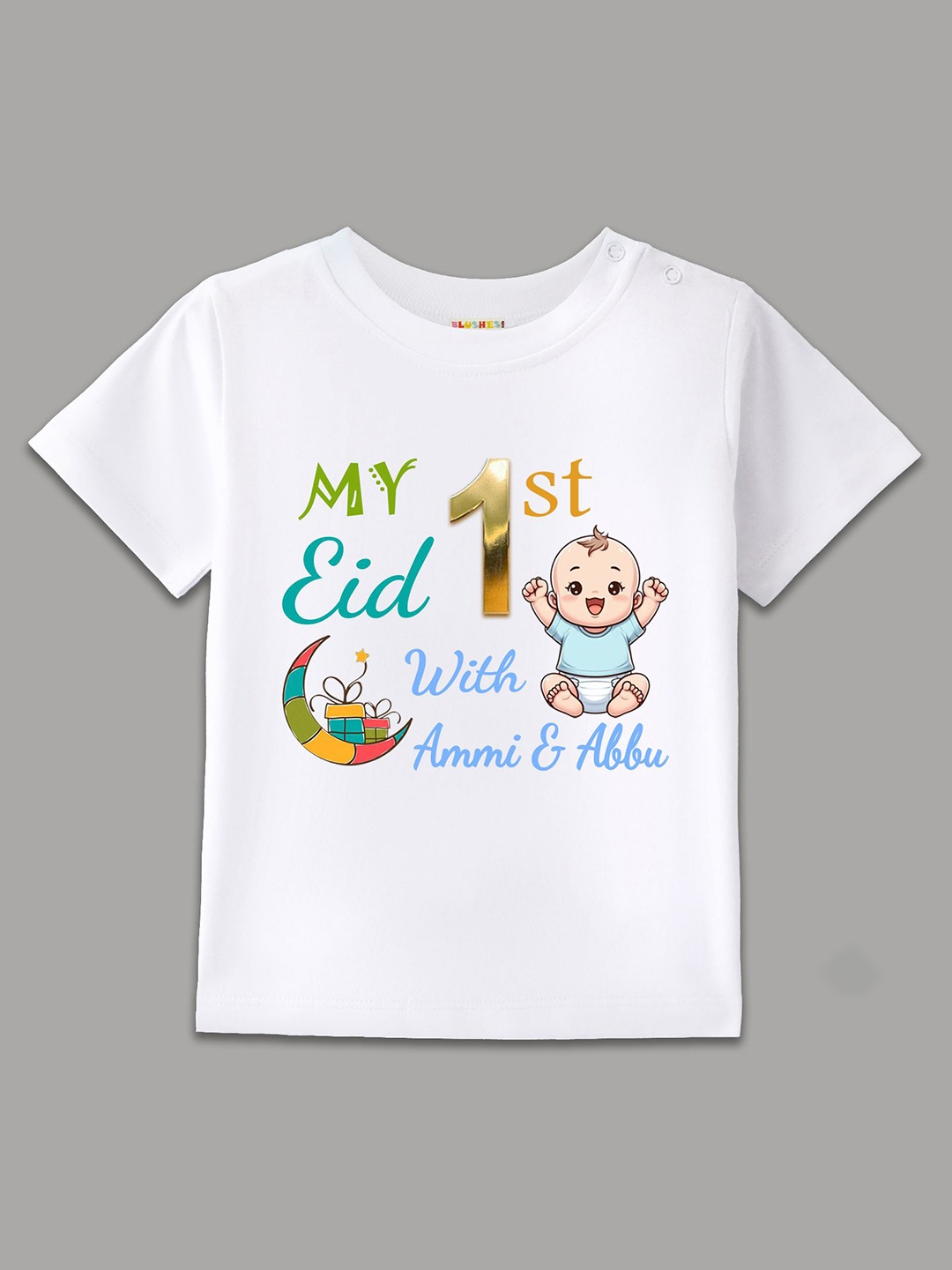 

BLUSHES Kids Graphic Printed Round Neck Cotton T-shirt, White
